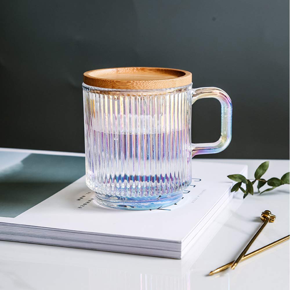 Yalucky Clear Iridescent Coffee Mug With Lid And Sakura Spoon Tea Cups Glass Mugs Pretty Cute Mug For Milk Latte Chocolate Juice