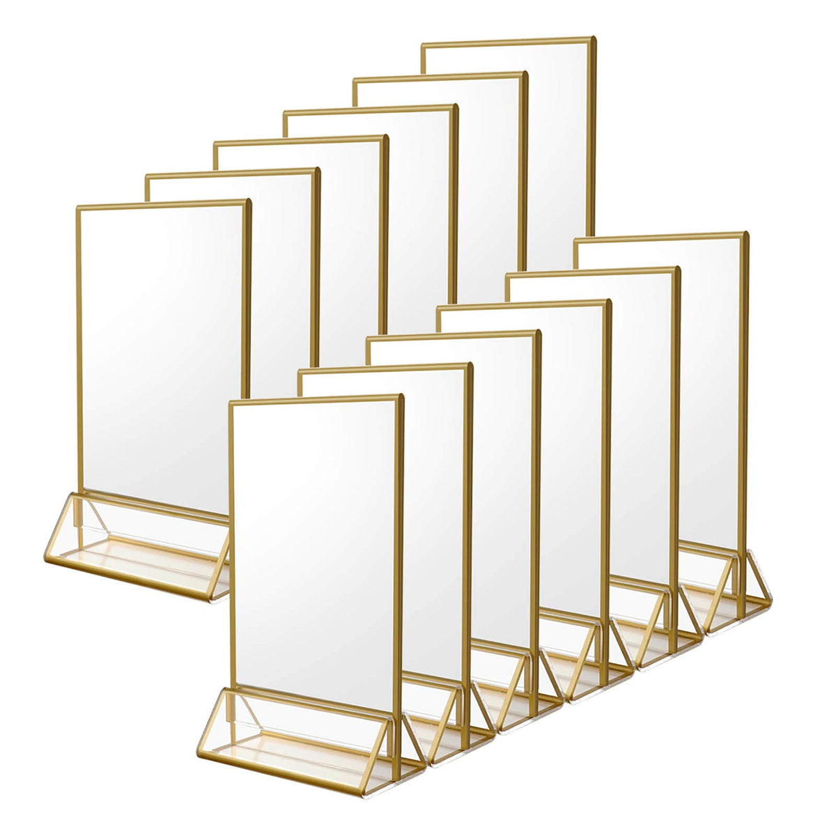 Niubee 12Pack 5 X 7 Clear Acrylic Wedding Table Number Holder Stands With Gold Borders, Double Sided Gold Picture Frames Sign Ho