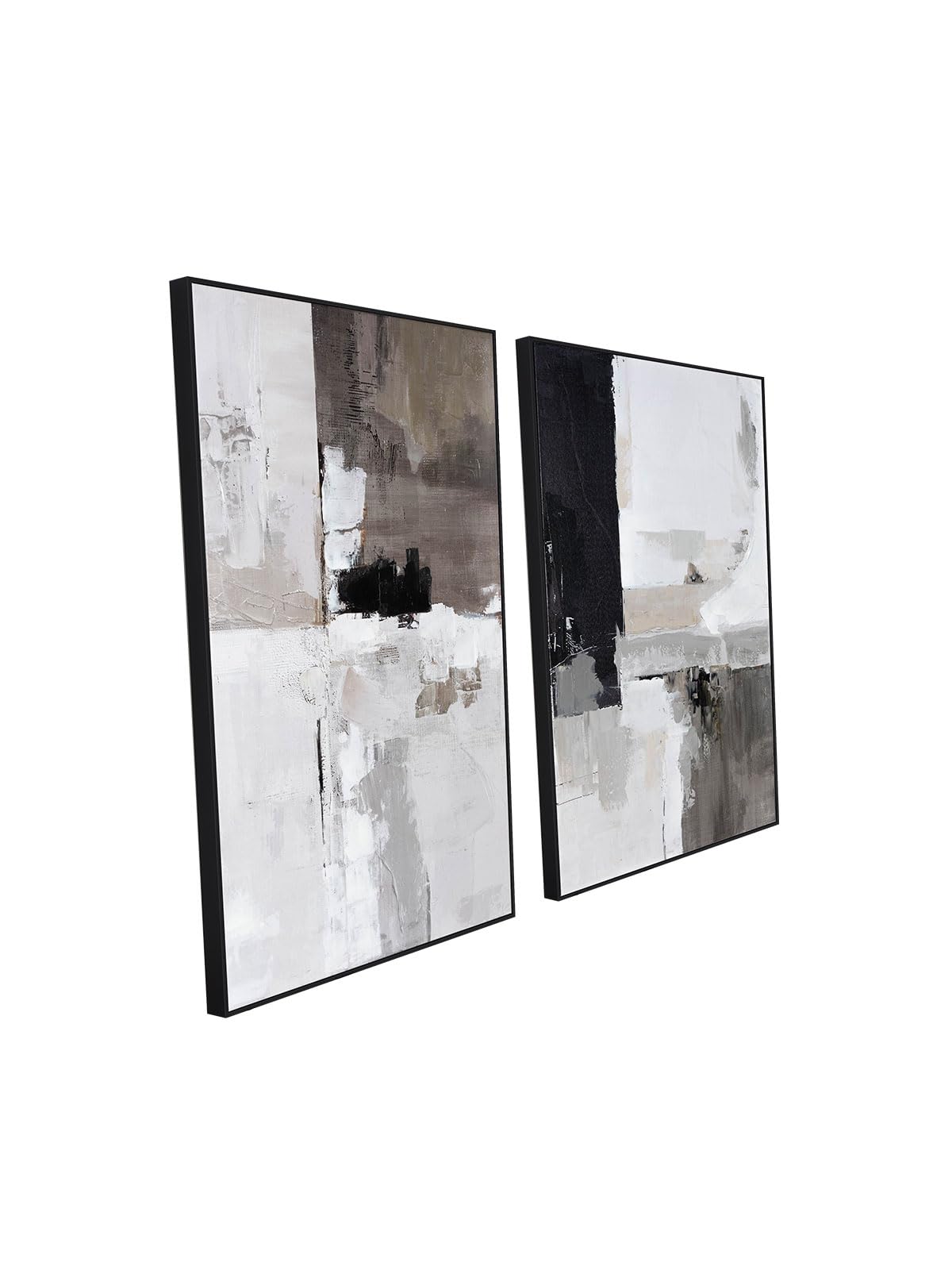Set Of 2 Modern Grey And Black Abstract Wall Art - Framed Canvas Paintings For Living Room, Bedroom, Office Dcor - 24X36 Inches 