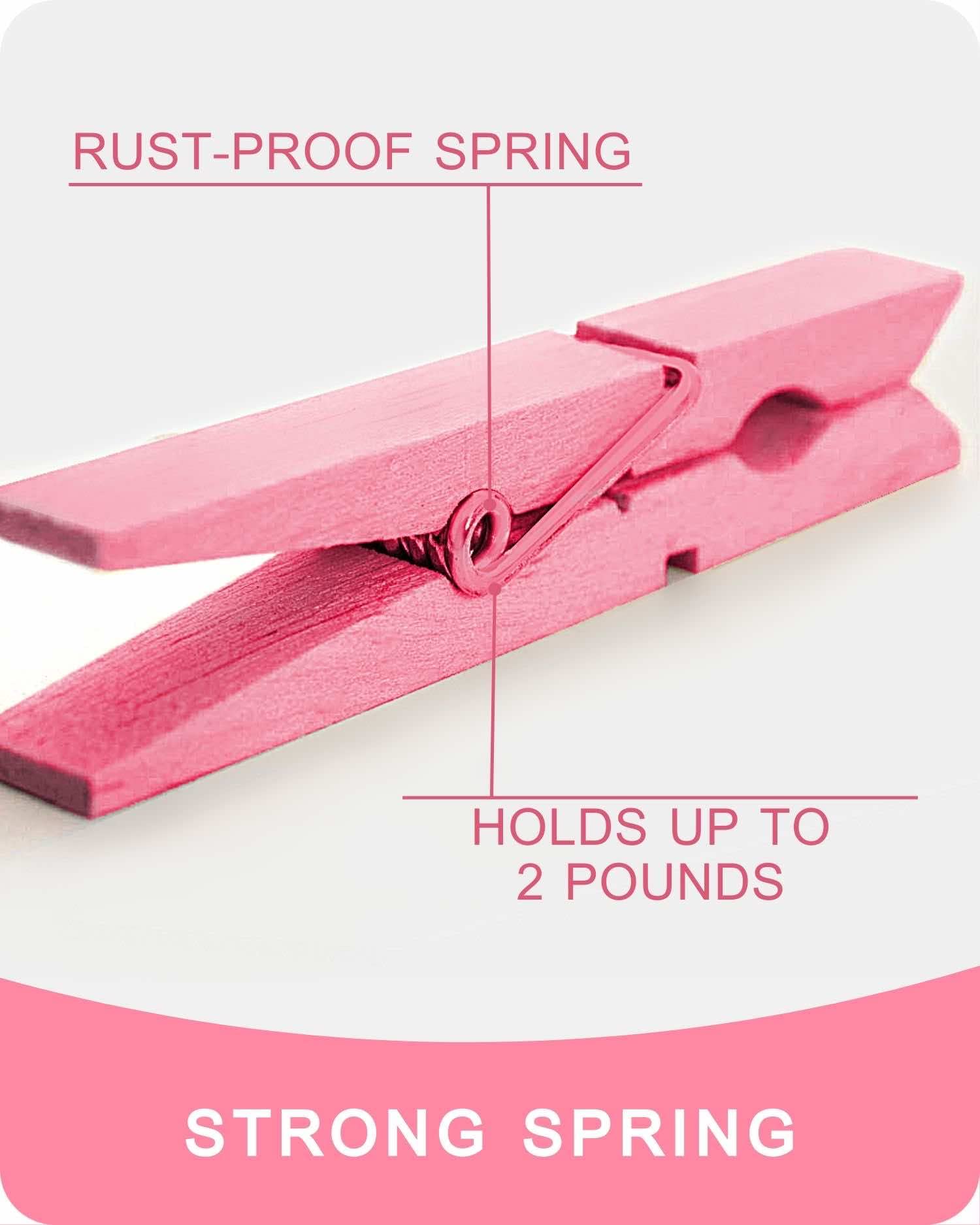 Clothes Pins, Pink Colored Wooden Clothespins For Baby Shower Game, Wreath, Crafts, Strong Grip Close Pins Birchwood Clips Cloth