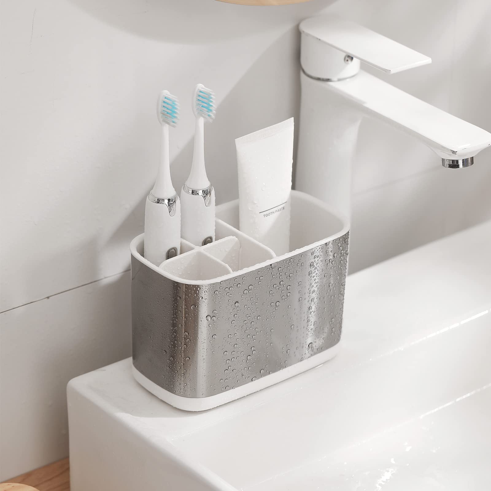 Colist Toothbrush Holder Stainless Steel Electric Toothbrush Holder Detachable Easy Clean Bathroom Toothbrush Stand Organizer for Bathroom Countertop Storage Tidy(Small)