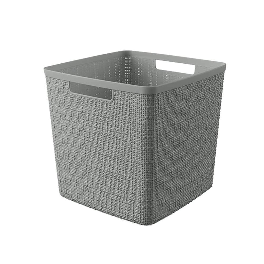 Curver Jute Decorative Plastic Organization and Storage Basket Perfect Bins for Home Office  Closet Shelves  Kitchen Pantry and All Bedroom Essentials  Large Cube  Grey  Set of 4