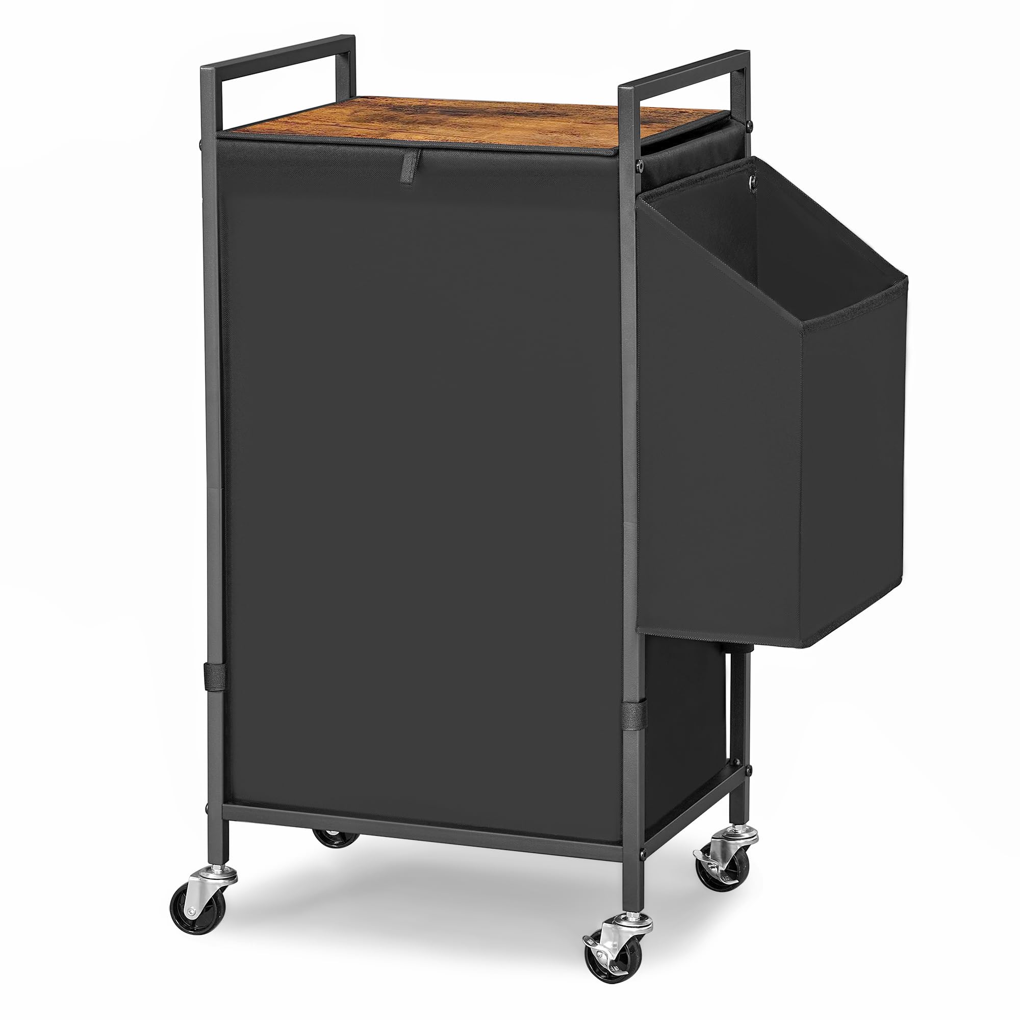 Laundry Hamper With Rustic Brown Lid & Wheels; 96L Large Rolling Laundry Basket With Removable Oxford Liner Bag; Tall Freestandi