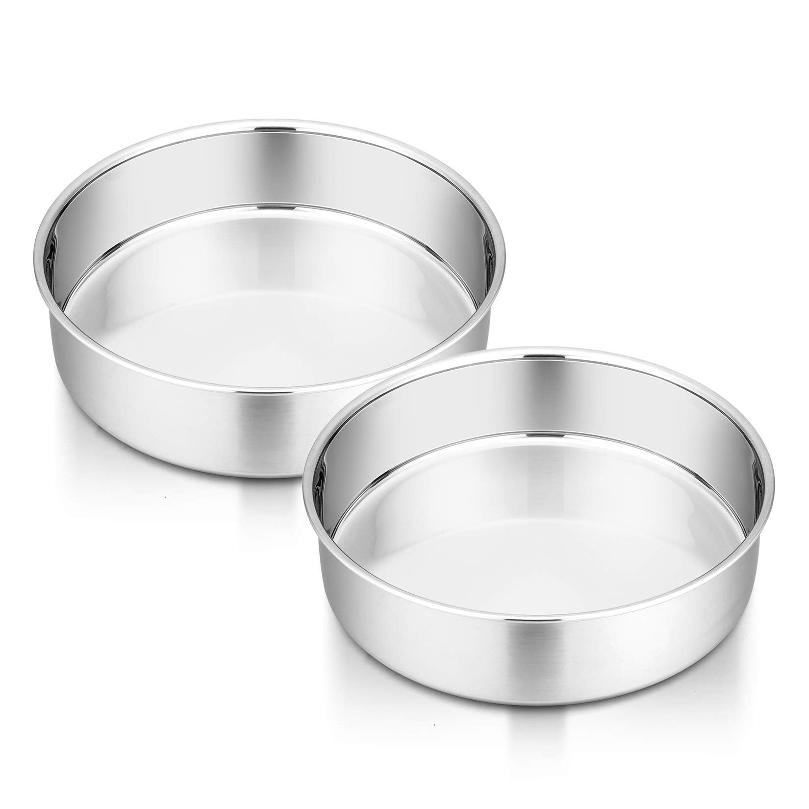 P&P Chef 6 Inch Cake Pan Set Of 2, Stainless Steel Round Baking Layer Pans, Non Toxic & Healthy, Leakproof & Easy Clean, Mirror