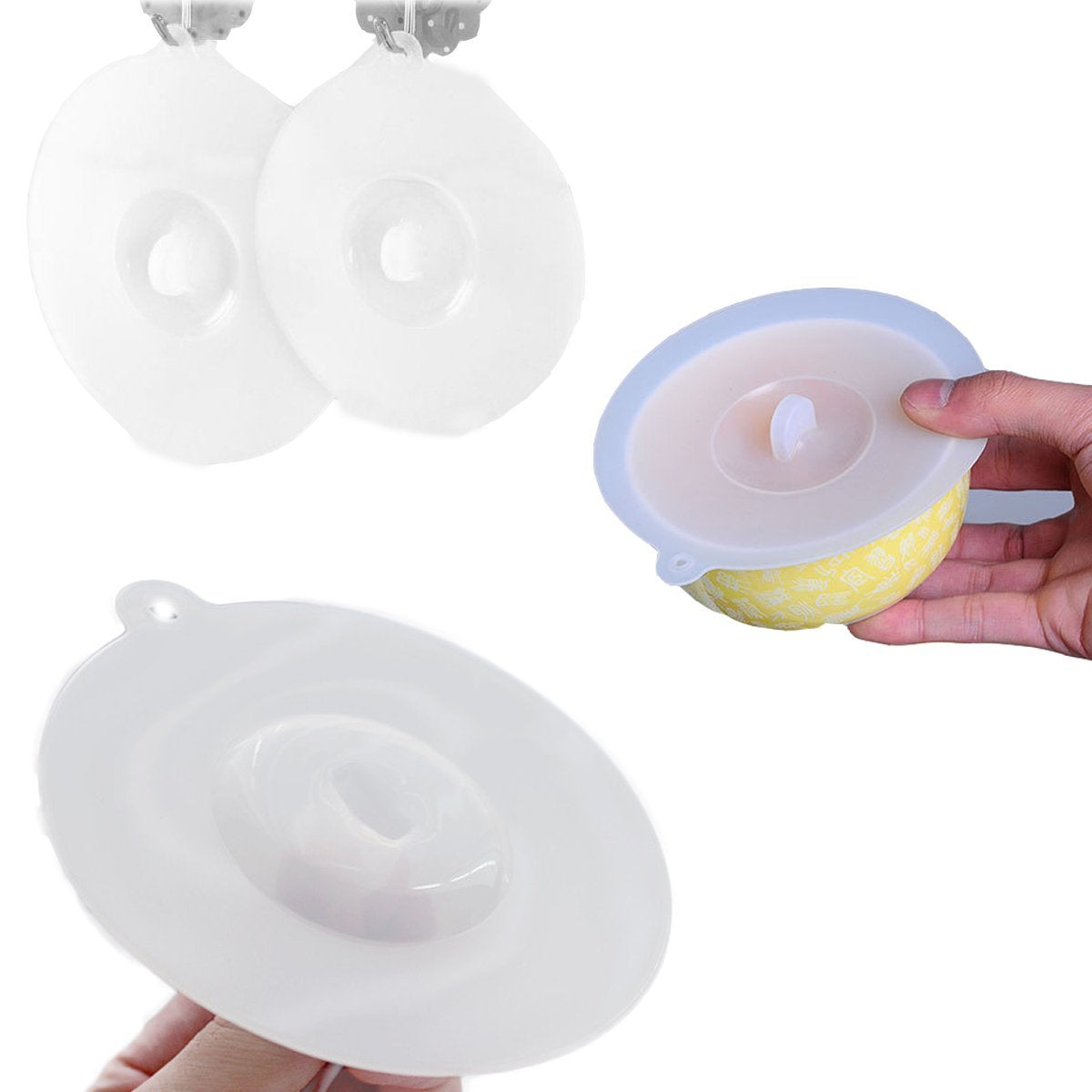 Akoak Semitransparent Anti-Dust Silicone Cup Cover Coffee Mug Small Bowl Suction Seal Lid,Pack Of 3, 4.1'',4.9'' And 5.7''
