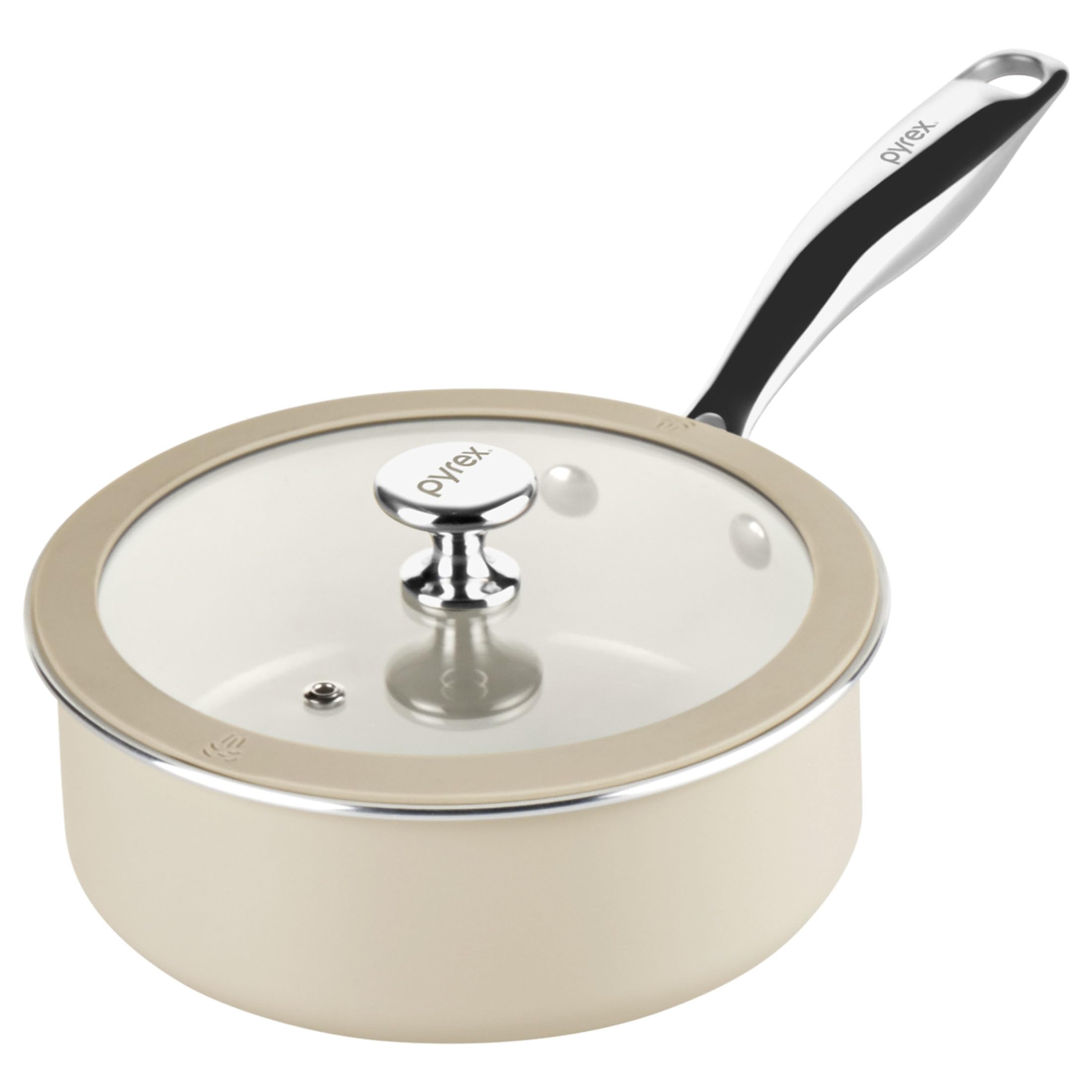 Pyrex 7.7Inch Saucepan Ceramic Cookware with Lid & Stainless Steel Handles