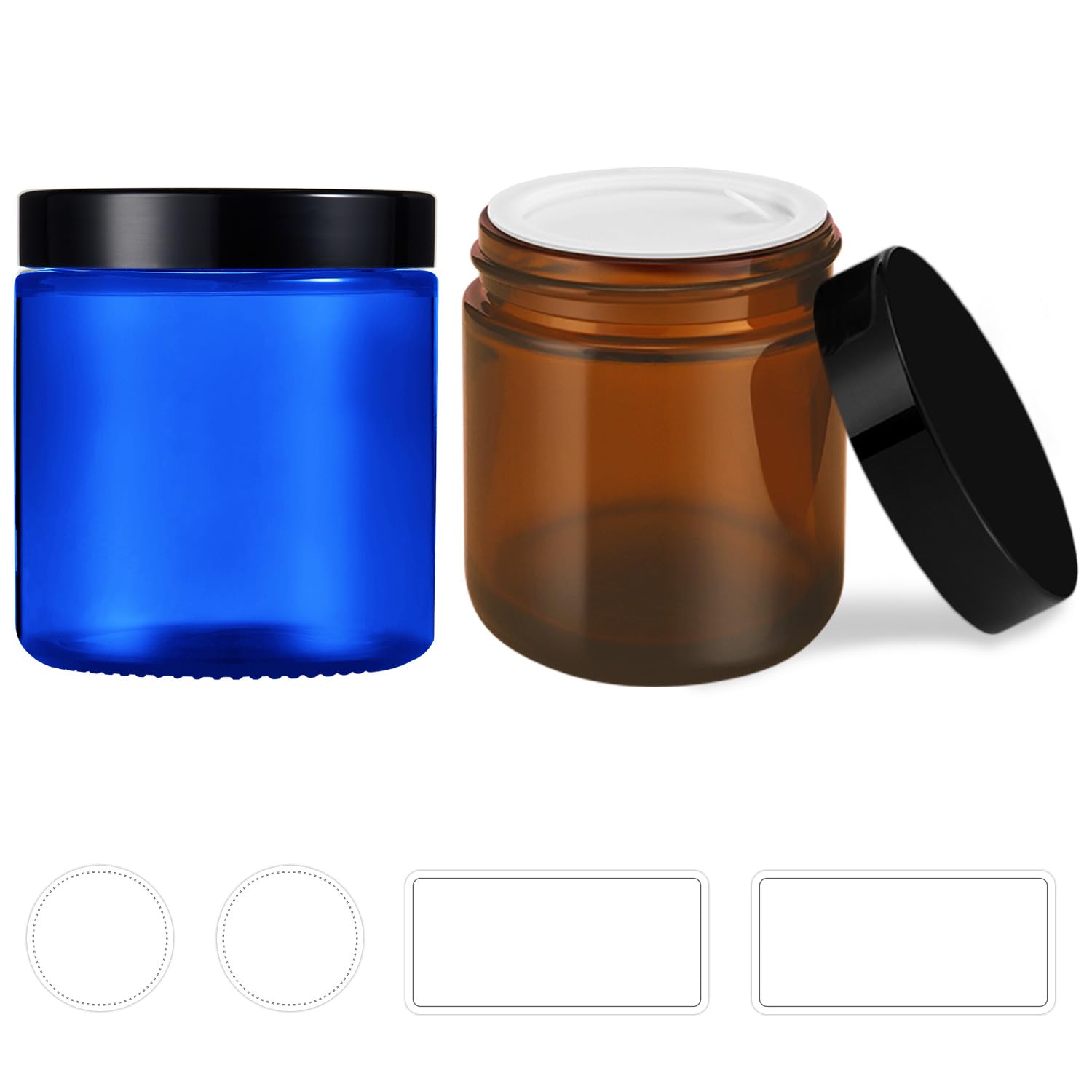 Small Glass Containers With Lids, Tecohouse 4 Oz Glass Jars With Black Lids & Inner Liners,Blue And Amber Mini Travel Toiletries