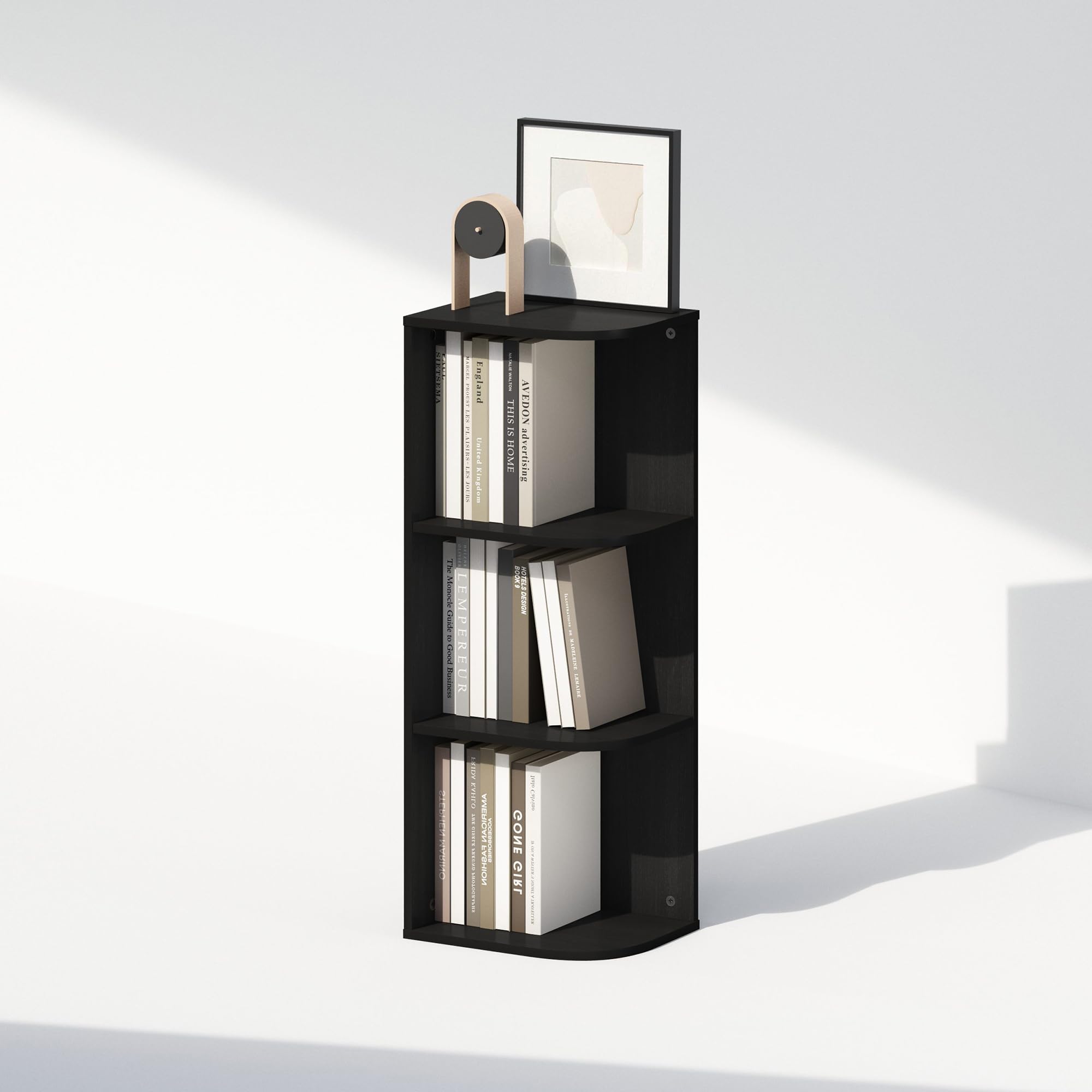 Furinno Reed 3-Tier Space Saving Corner Storage Display Shelf, Blackwood