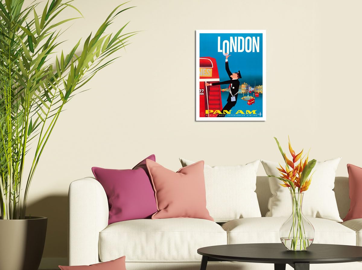 London England - Double Decker Buses Bovril And Schweppe - Pan American World Airways - Vintage Airline Travel Poster By Aaron F