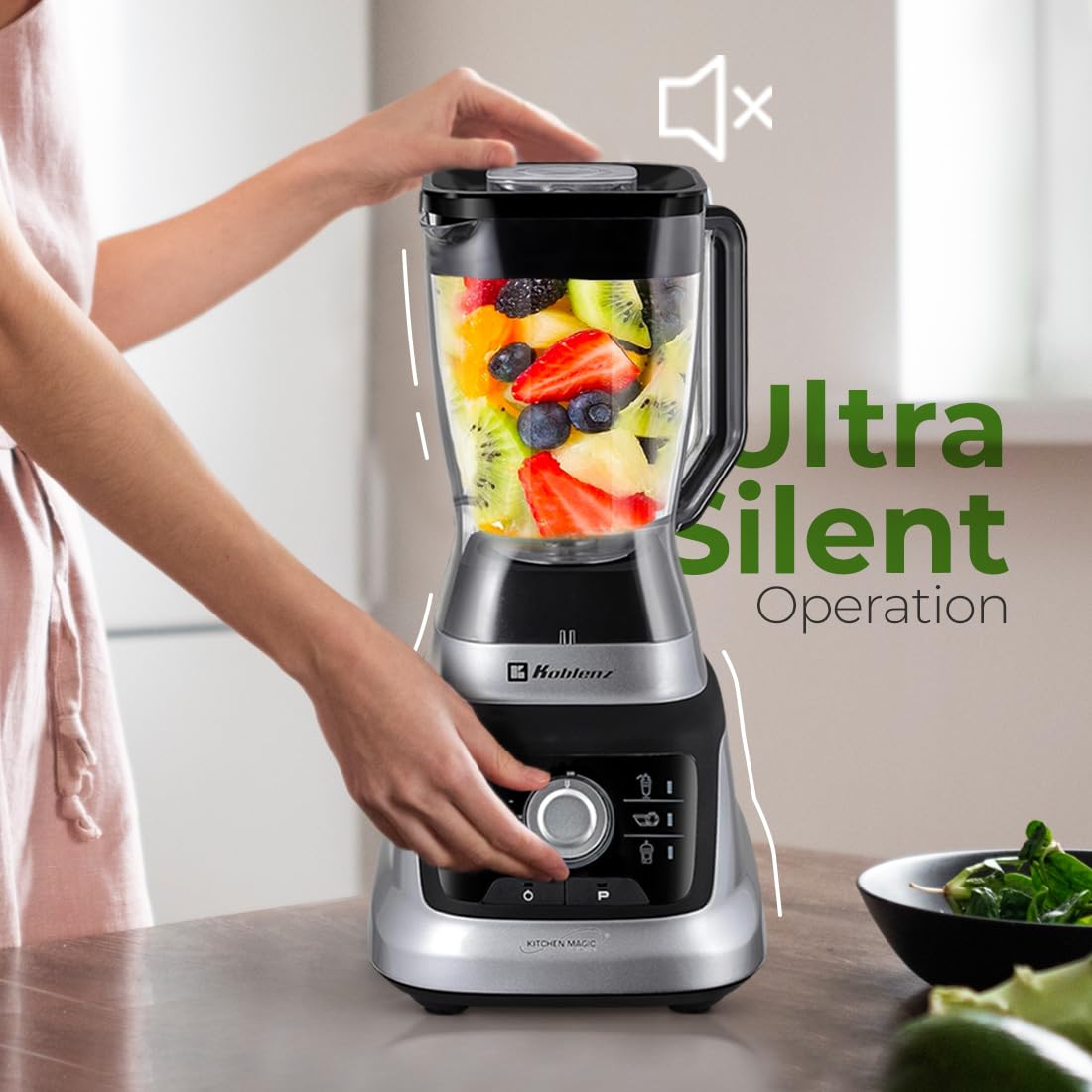 Koblenz Professional Blender, Countertop Blender With Speed Knob And 6 Functions, 1400-Watt Motor, 68 Oz. Capacity, Super Silent