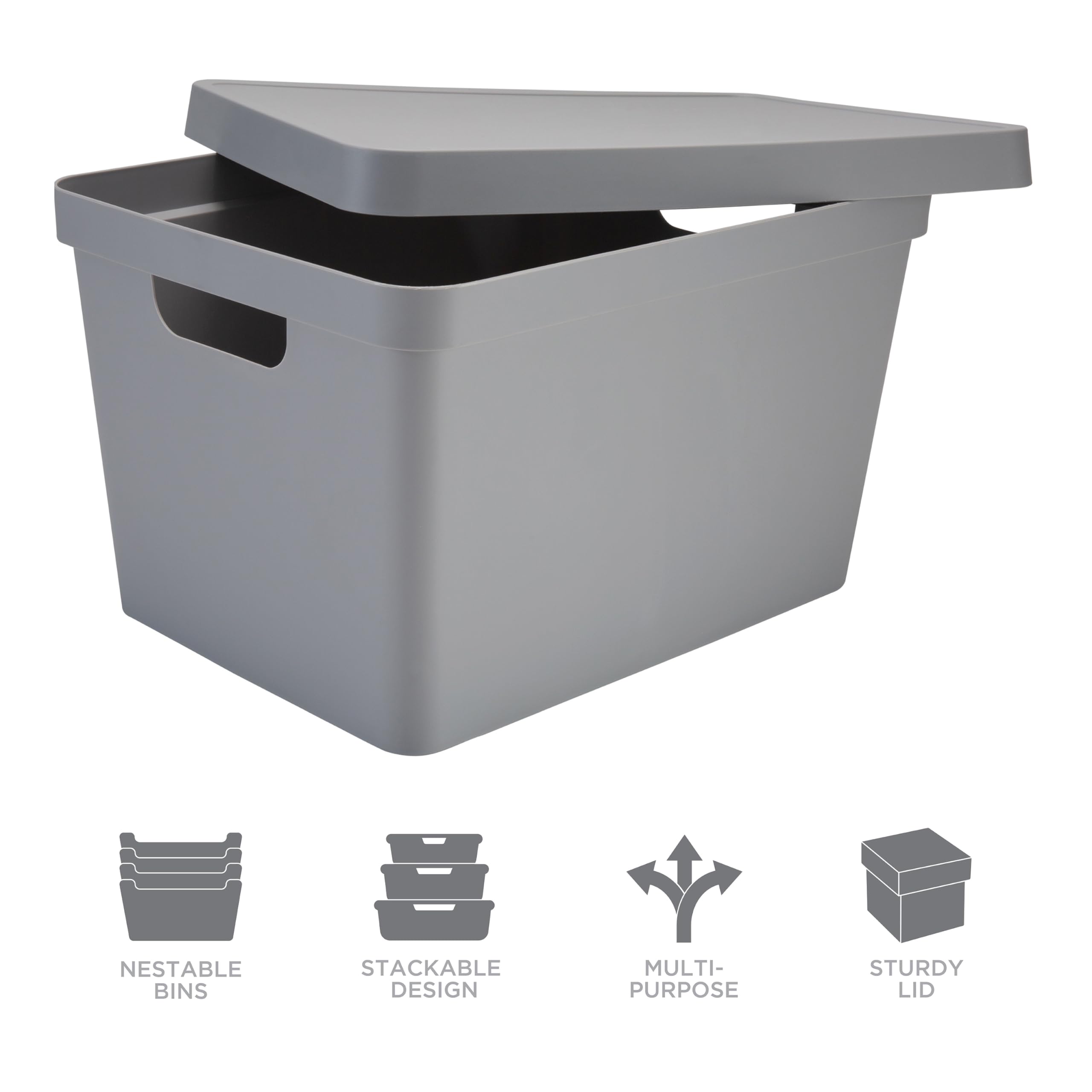 Simplify Large Vinto Storage Box  Click Tight Lid  Stackable  Home Organization  Bathroom  Accessories  Toys  Closet  2 Handles  Grey