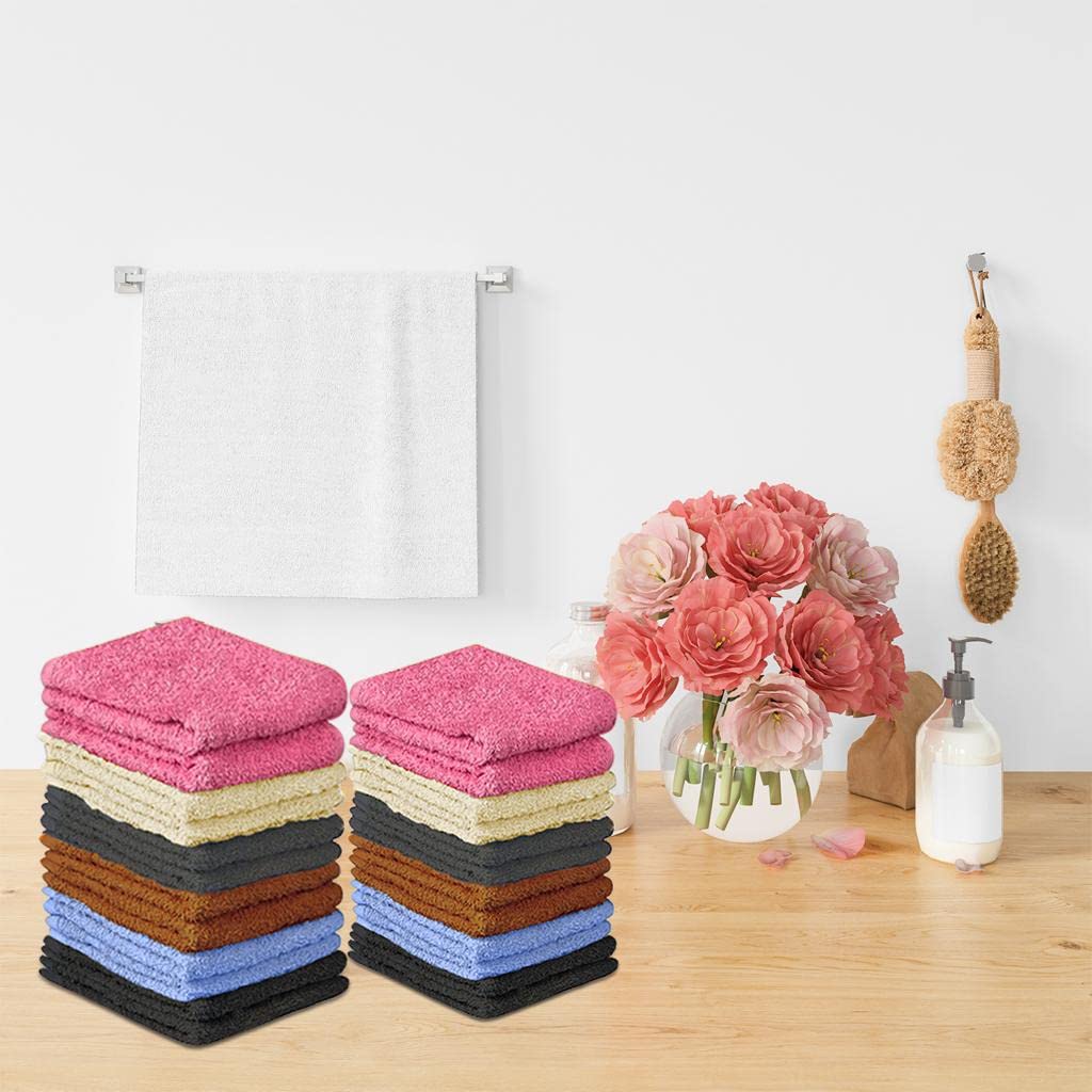 QUBA LINEN Wash Cloth Set - Pack of 24  100% Cotton - Flannel Face Cloths  Highly Absorbent and Soft Feel Fingertip Towels (12x12 Pack of 24)