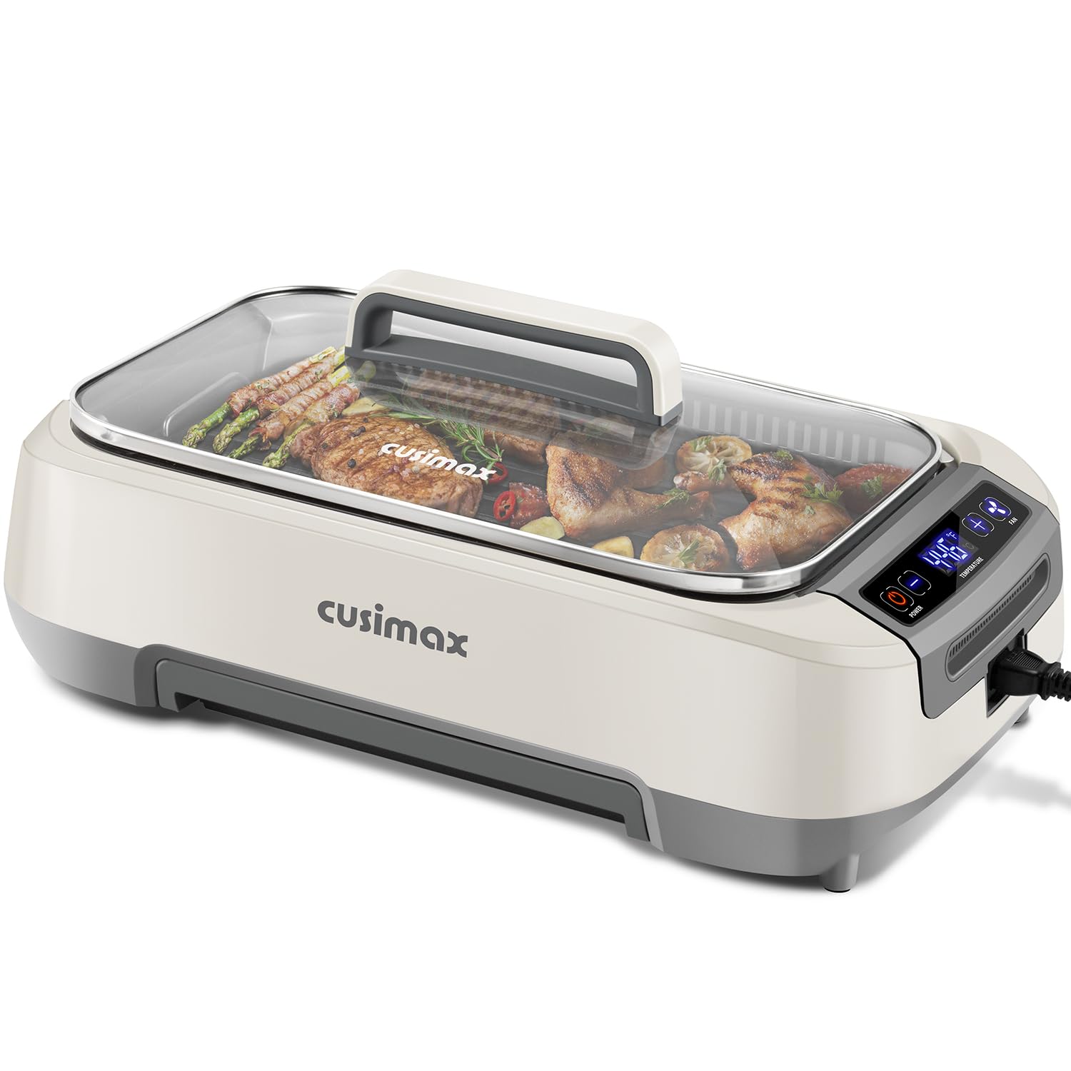 Smokeless Indoor Grill, CUSIMAX Electric Grill, 1500W Korean BBQ Grill with LED Smart Display & Tempered Glass Lid, Non-stick Re