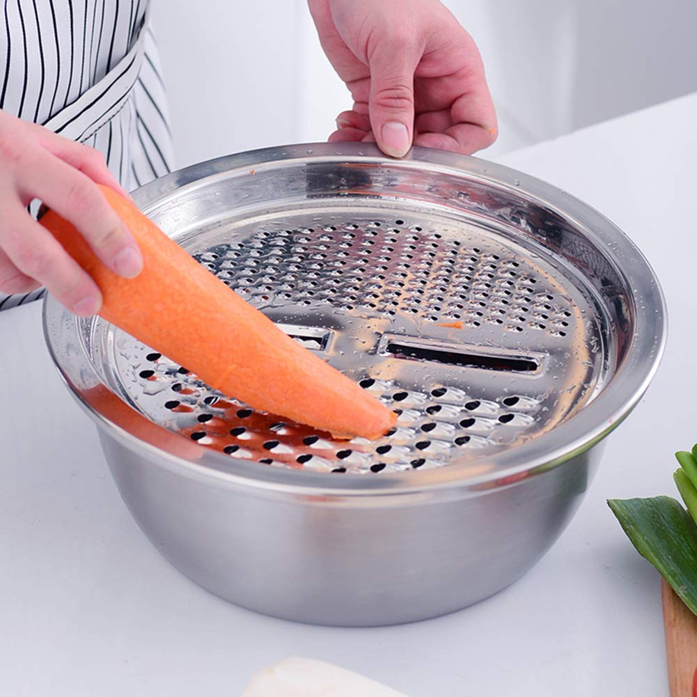 Stainless Steel Kitchen Basin Drain Basket Colander Set 3 In 1 Multifunctional Fruit Vegetable Julienne Grater Strainer Fine Mes