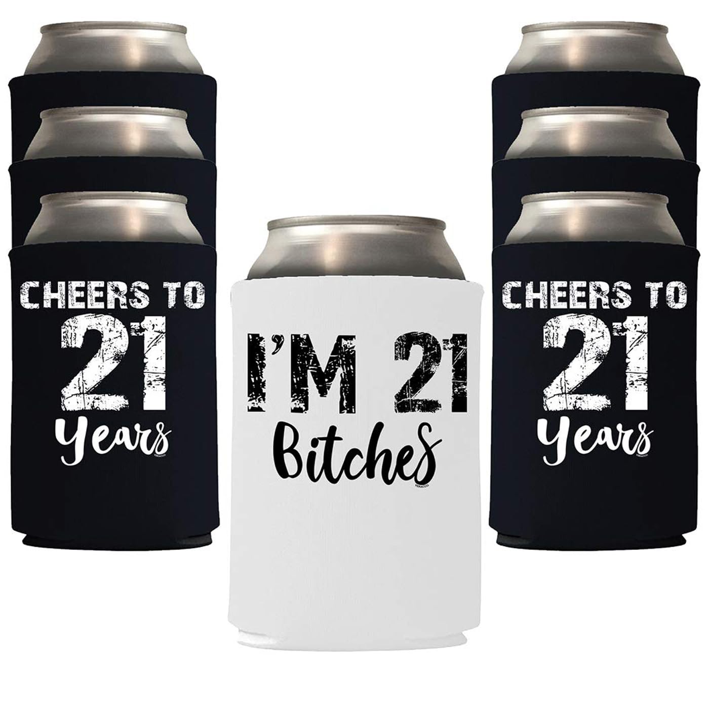 Veracco I'M 21 B Cheers To 21 Years Twenty First Can Coolie Holder 21St Birthday Gift Party Favors Decorations (Black/White, 12)