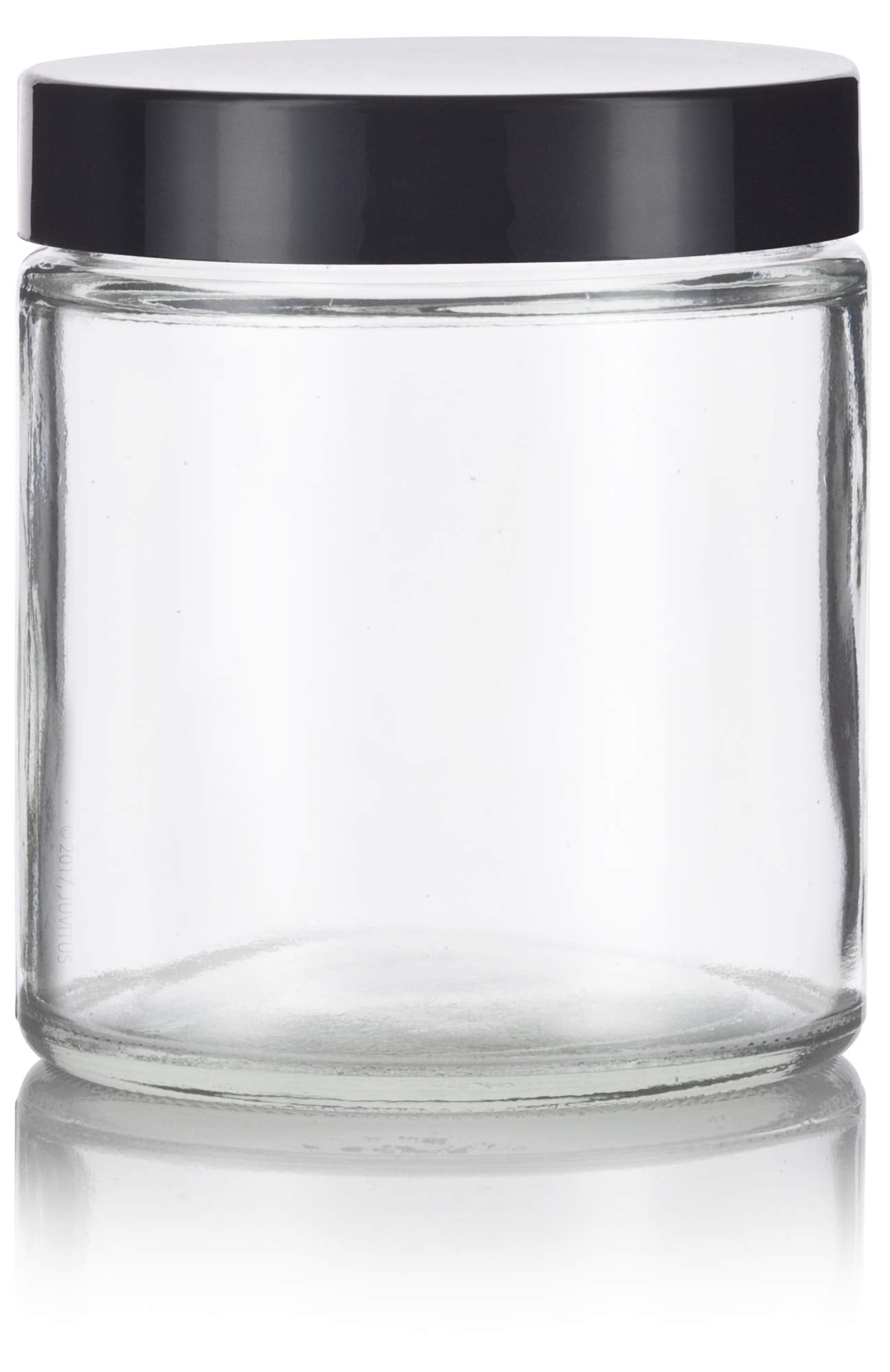 4 Oz / 120 Ml Clear Thick Glass Jar With Black Smooth Lids (12 Pack) + Small Glass Balm Jar