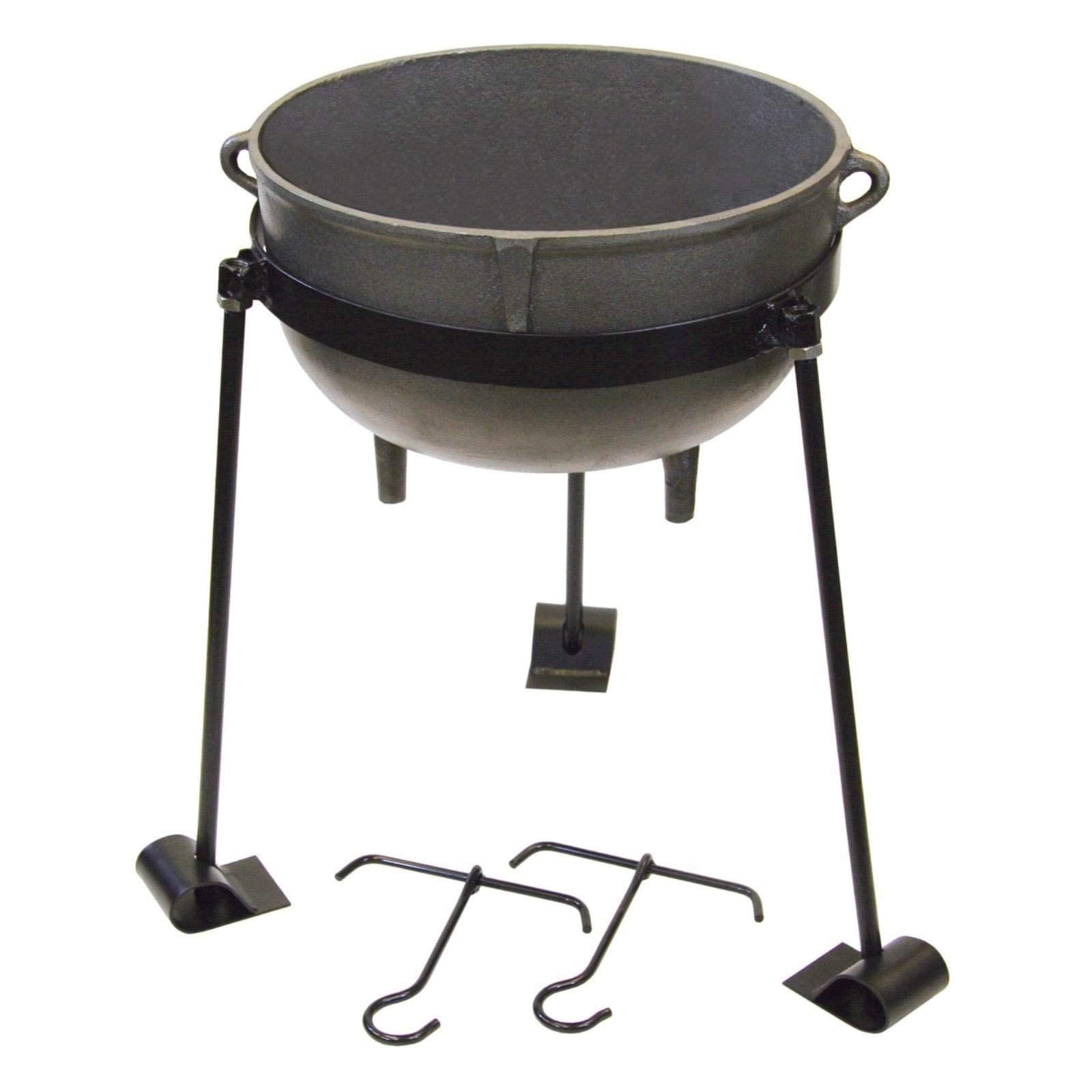 Bayou Classic 5 Gallon Cast Iron Jambalaya Pot, with Lid & Stand, Black
