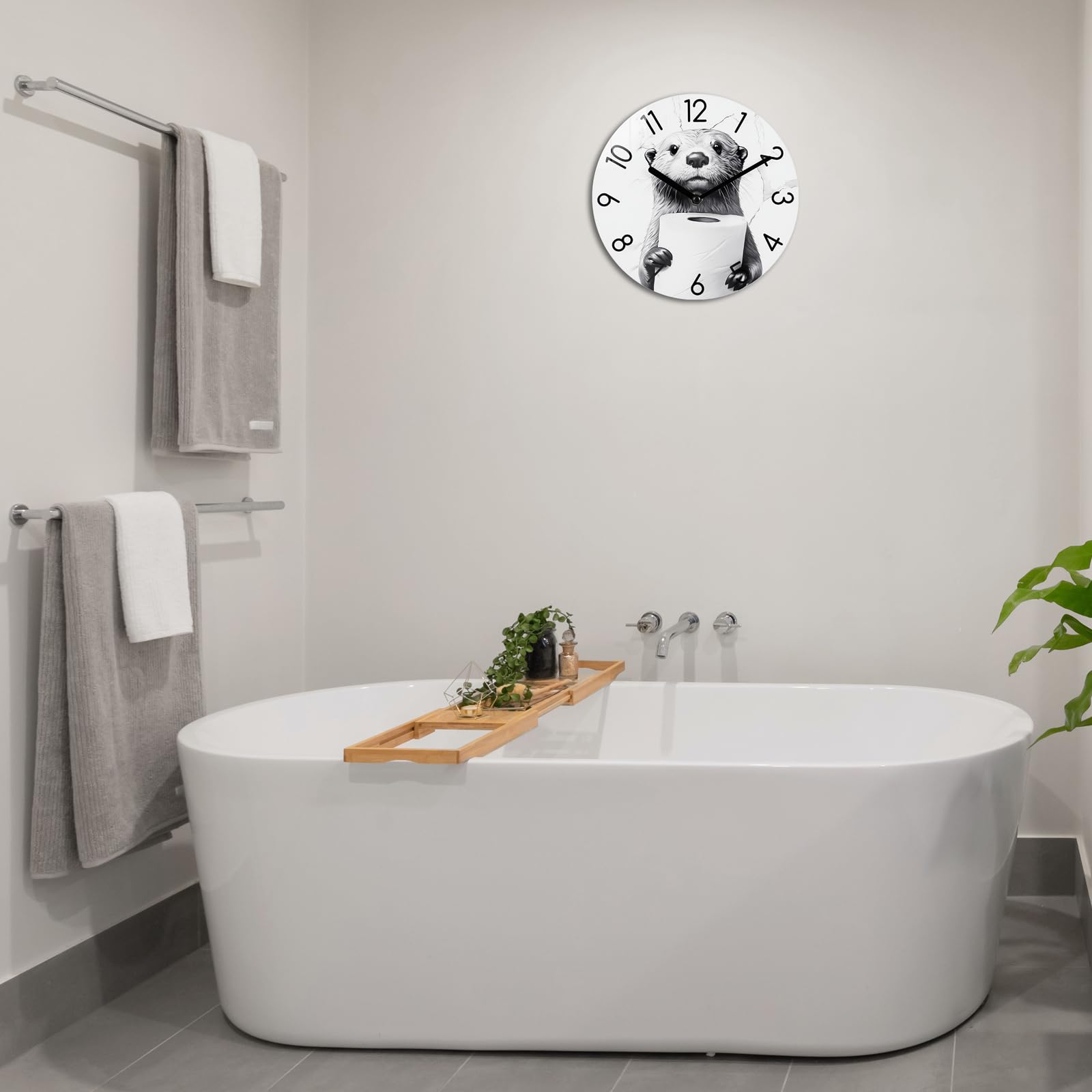 Crosstime Bathroom Wall Clock Modern Style Waterproof Glass Clock for Bathroom, Shower Wall Decor - 8 Inch,Toilet Paper in Littl