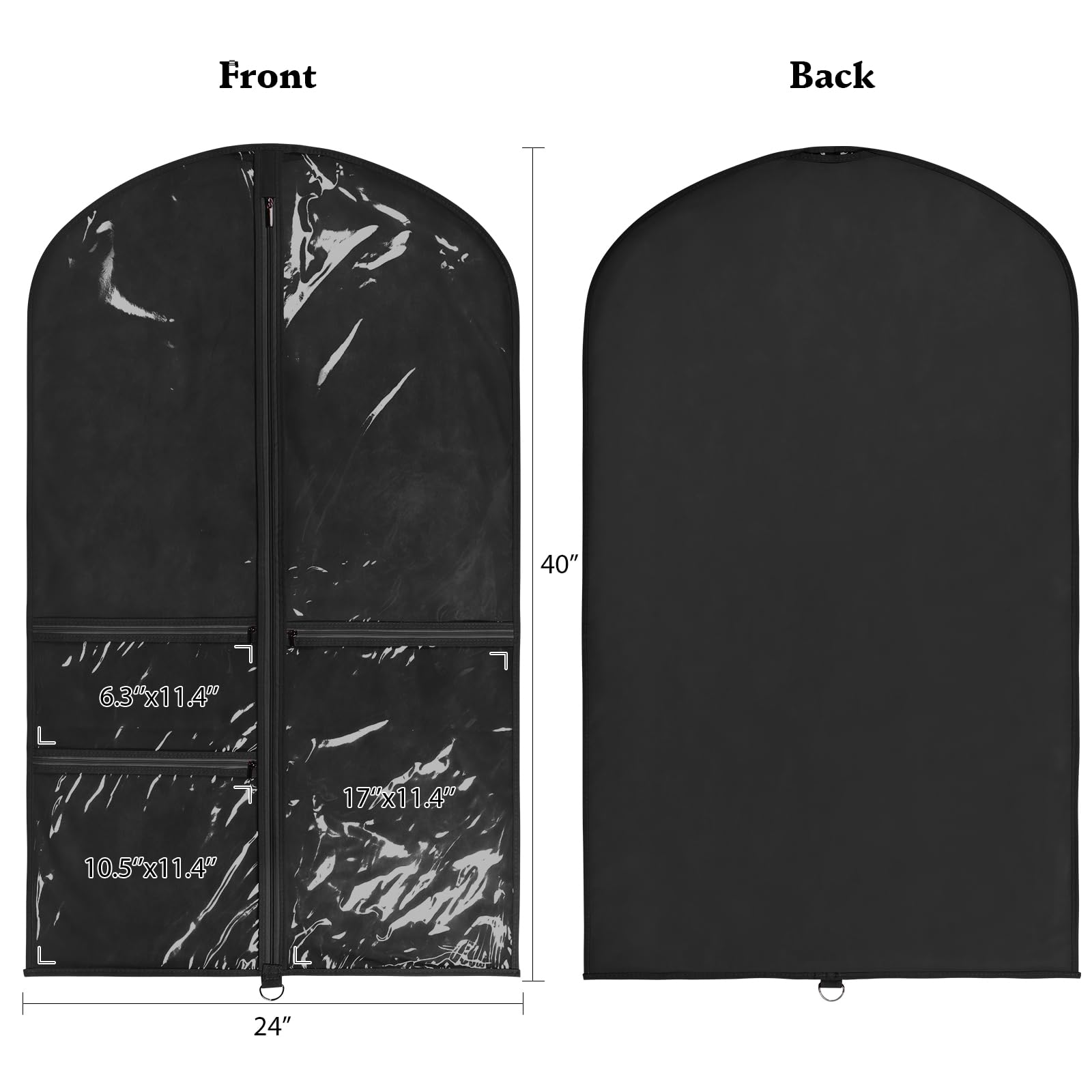 Univivi 40 Inch Kids Dance Costume Garment Bag, Dance Competition Garment Bags For Teens With 3 Medium Clear Zipper Pockets For