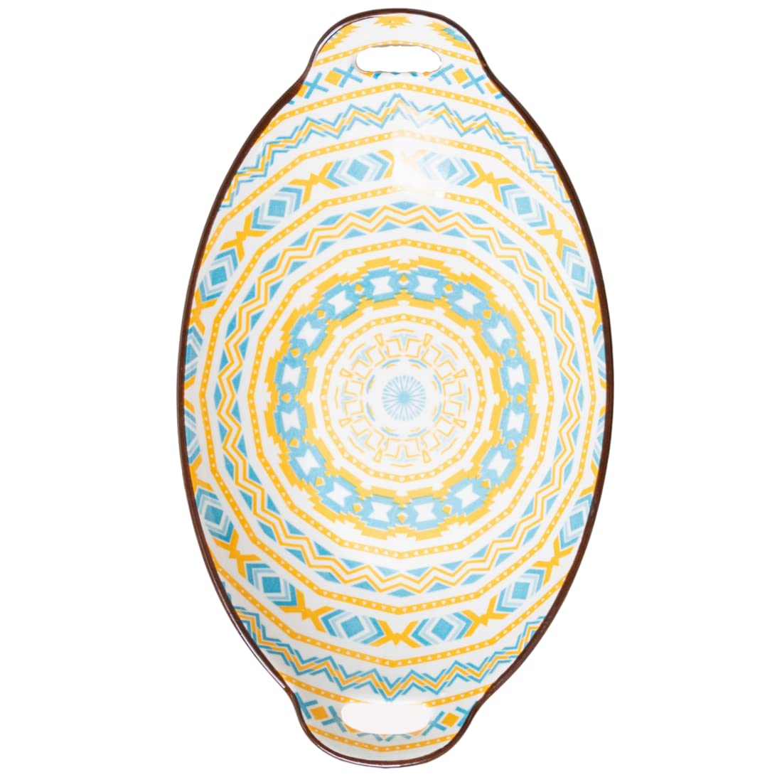 Nestasia Blue & Yellow Mandala Ceramic Long Dish with Handles for Serving Snacks, Appetizers, Salads, and Noodles| Microwave Saf