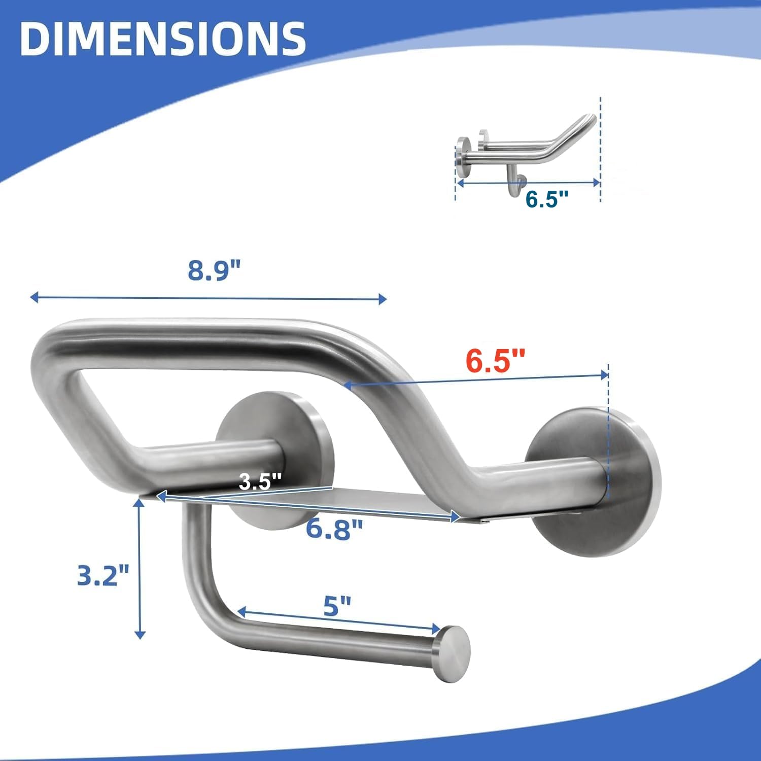 Upgrade Grab Bar Toilet Paper Holder, 3-In-1 Bathroom Grab Bar With Toilet Holder And Phone Shelf, 304 Stainless Steel Safety To