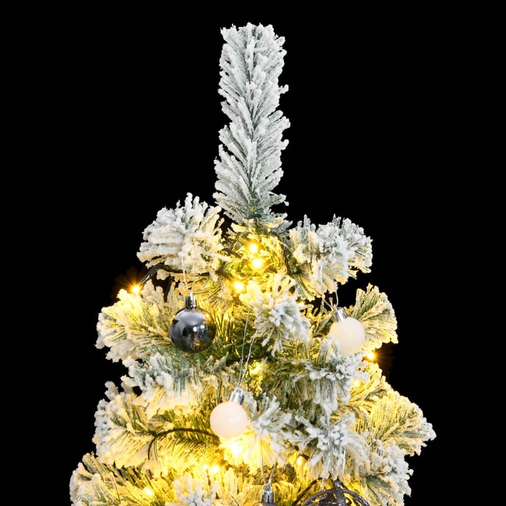 vidaXL Artificial Hinged Christmas Tree with LED Lights and Decorative Ball Set - 47.2    Height, Green/White, with Sturdy Stand