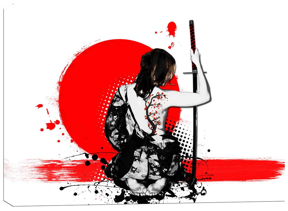 Cortesi Home 'Trash Polka- Female Samurai' By Nicklas Gustafsson, Canvas Wall Art, 12''X18'', Red