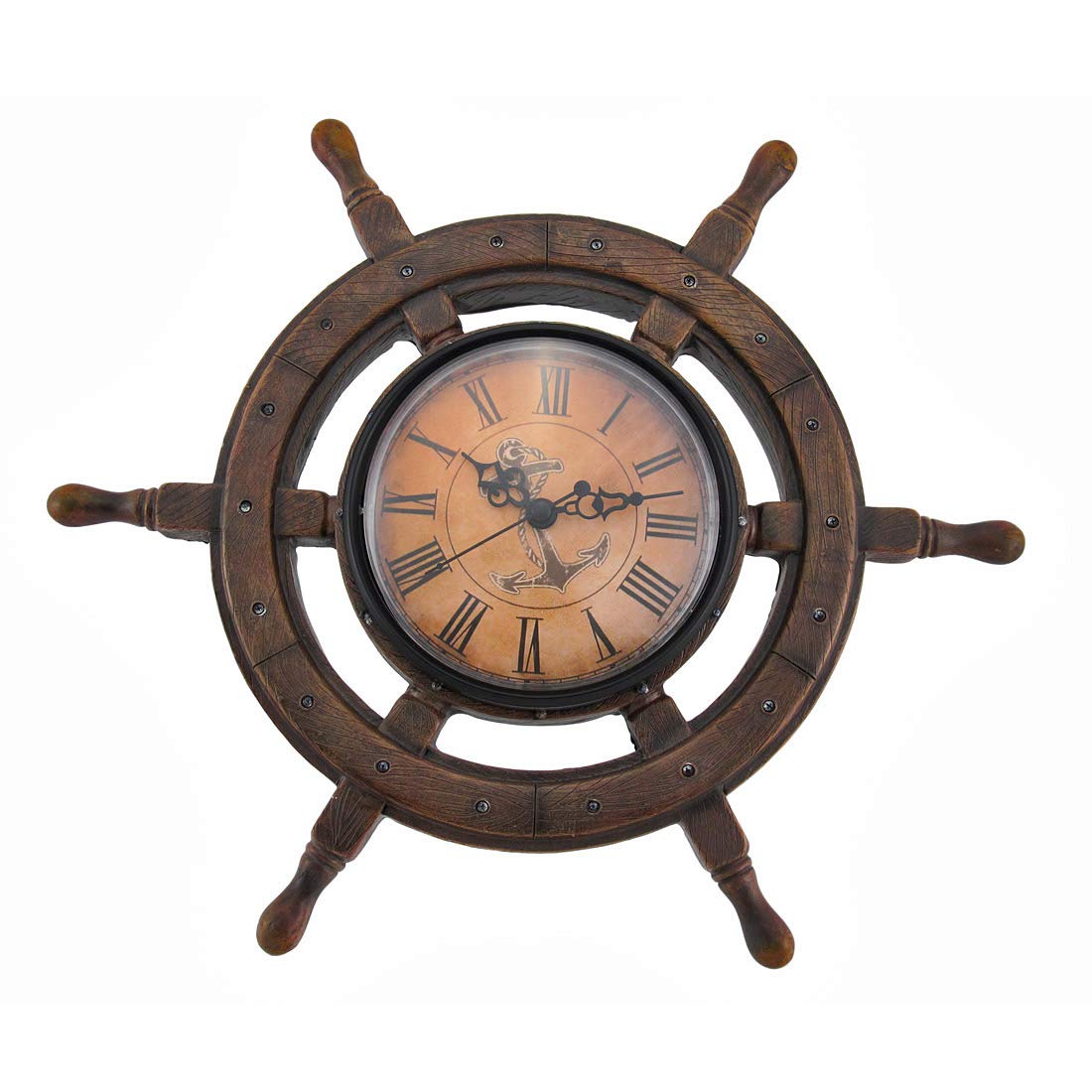Things2Die4 Master of Destiny 11.5-Inch Diameter Ship Wheel Wall Clock - Battery Powered - Cast Resin - Vintage Nautical Eleganc