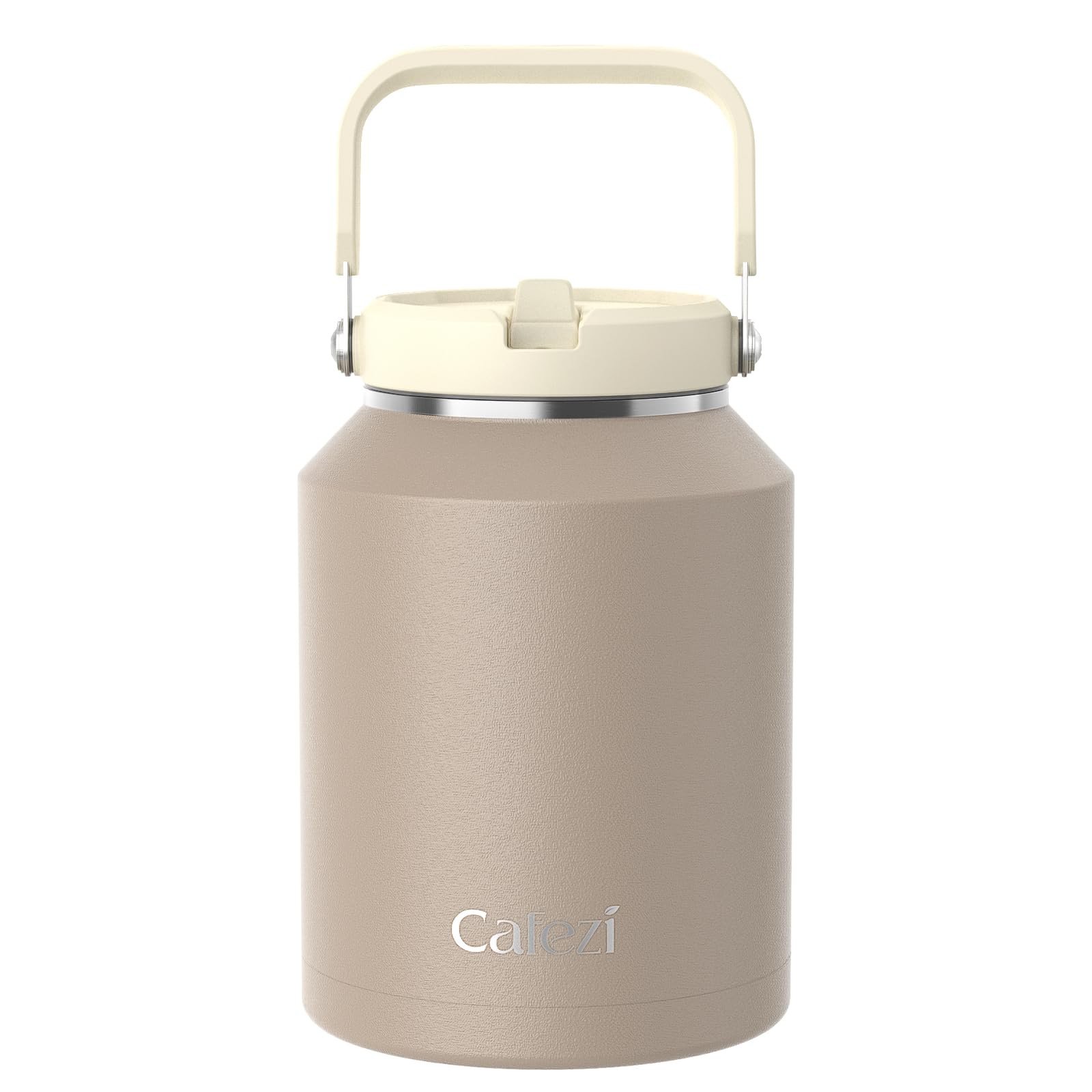 Cafezi Half Gallon Insulated Water Bottle with Flip Straw, Vacuum Insulated Stainless Steel Jug with Top Handle, Leak-Proof Lid,