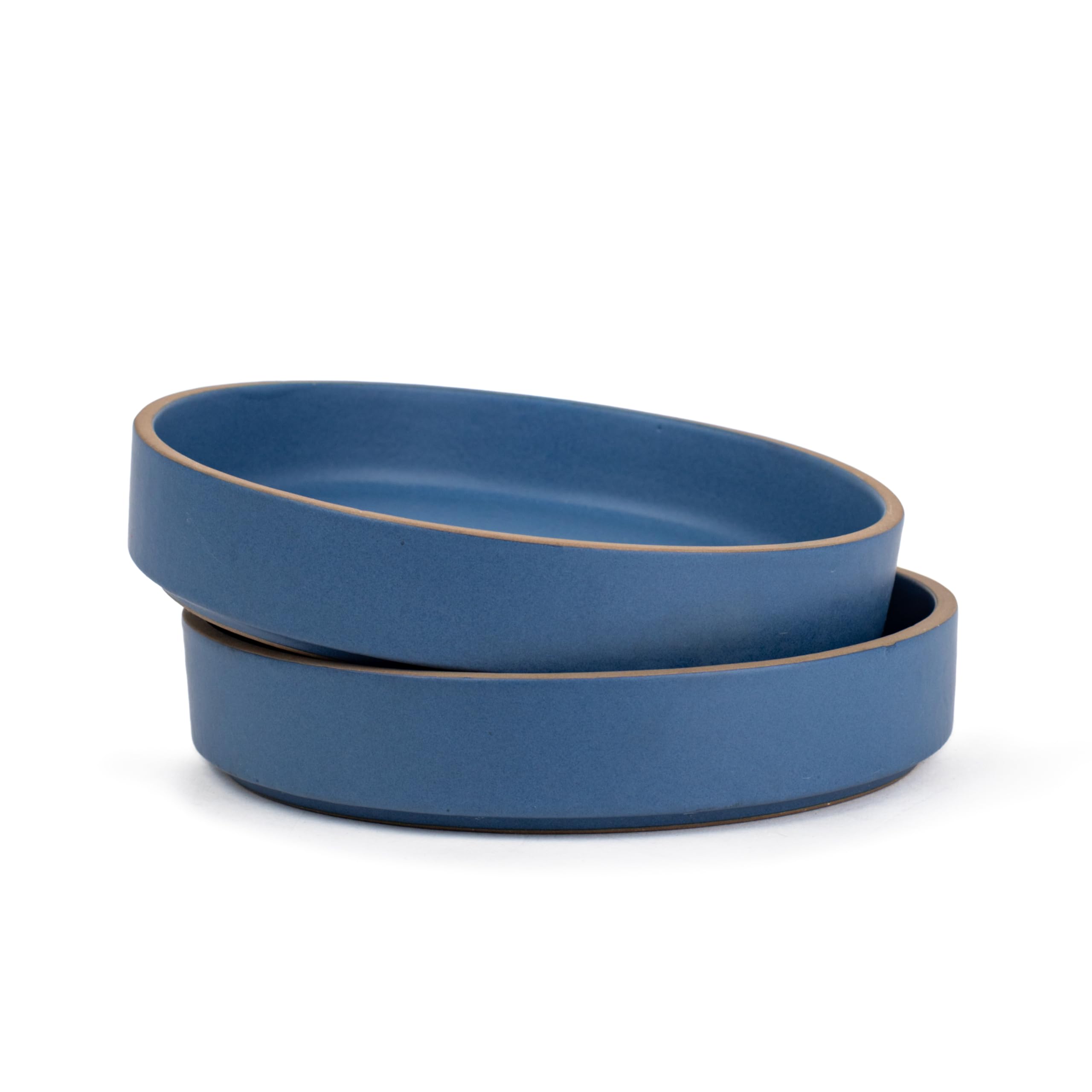Shay Stackable Ceramic Pasta Bowl Set, 22cm, 2 Pieces, Blue | Matte Finish | Ceramic Pasta Plate | Deep Plate | Ceramic Bowl | P