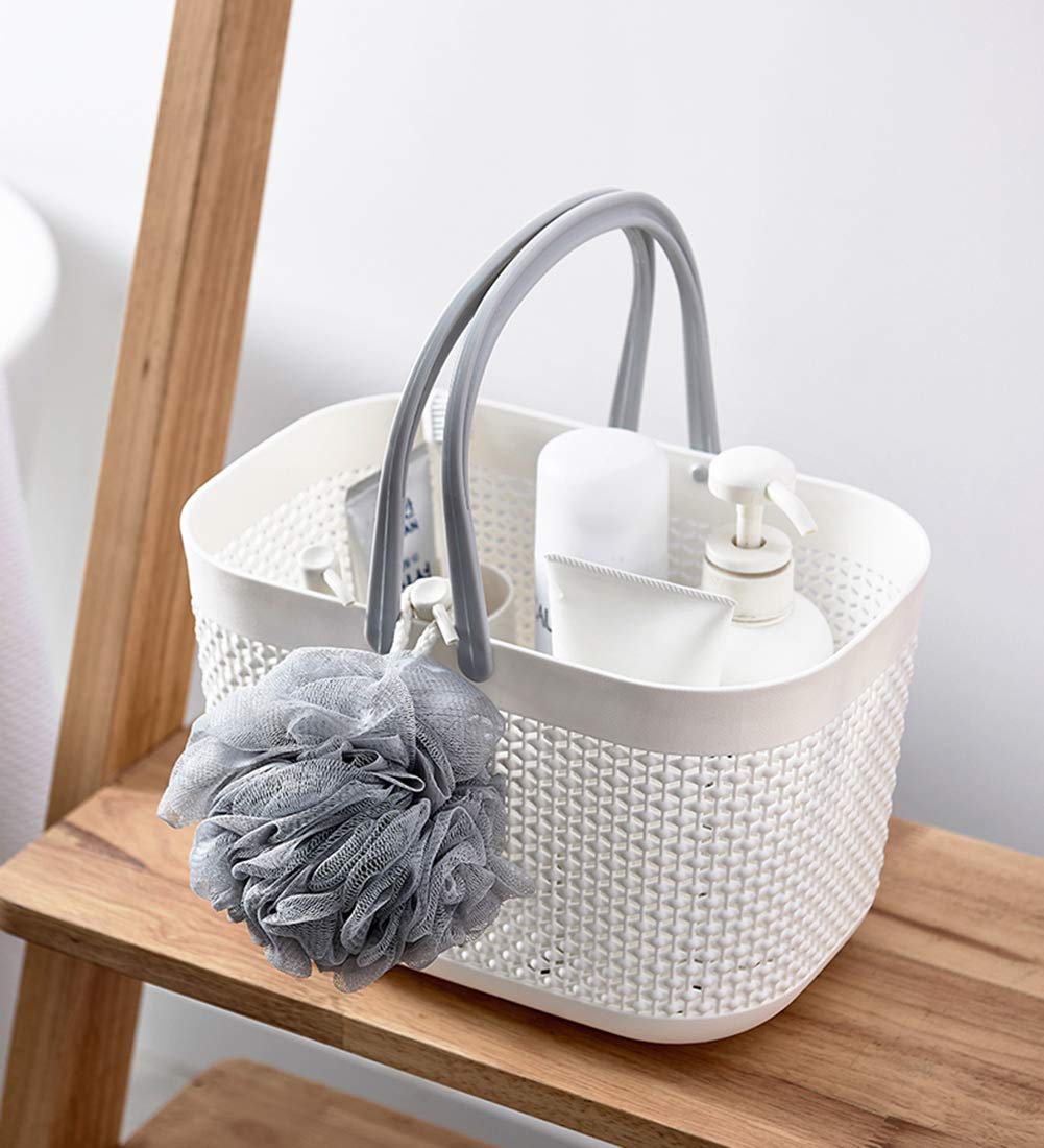 Uujoly Plastic Organizer Storage Baskets With Handles, Shower Caddy Bins Organizer For Bathroom And Kitchen(White)