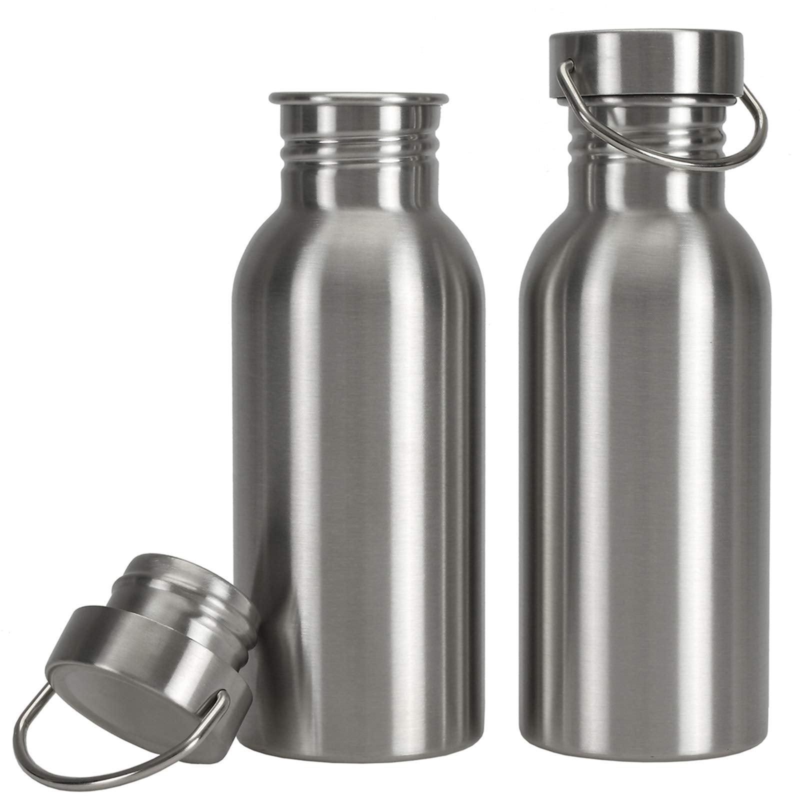 Yopay 2 Pack Sports Water Bottle, 17Oz Single Walled 18/8 Stainless Steel Water Bottle For Cyclists, Runners, Hikers, Beach Goer