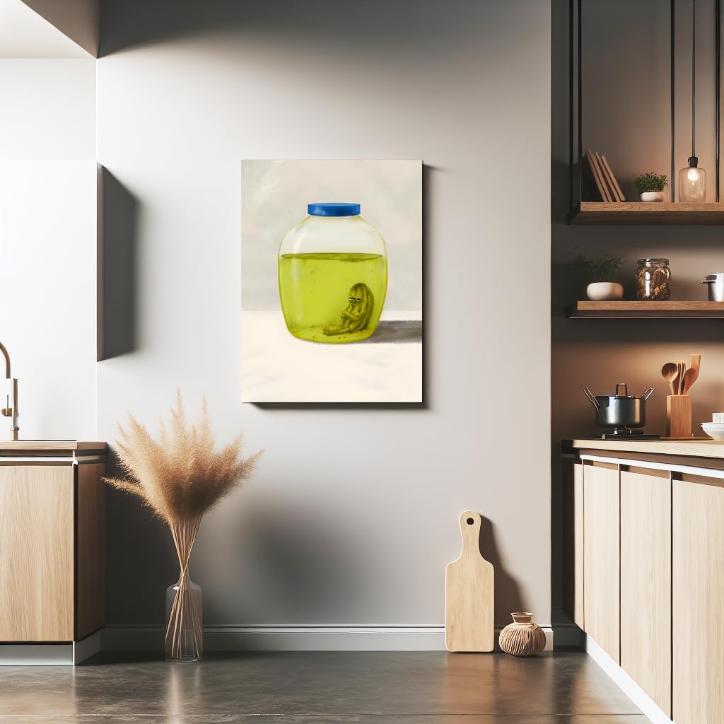 Hwetui Funny Kitchen Pickle Canvas Wall Art Framed Cute The Last Pickle Poster Weird Vegetable Painting Prints Retro Olive Green