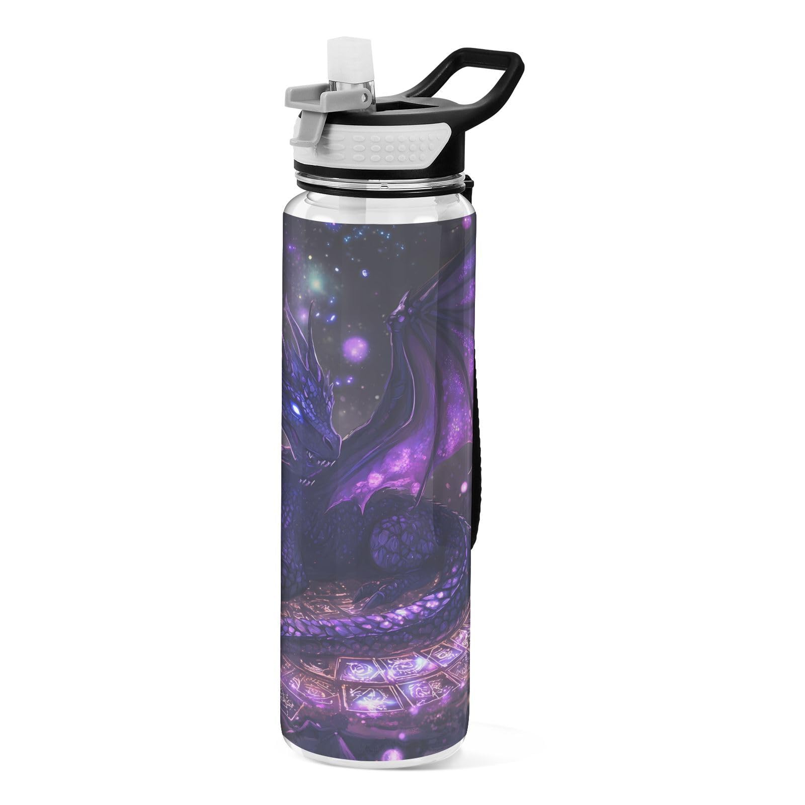 ALAZA Purple Monster Dragon Water Bottle with Straw,Leakproof Tritan Clear Sports Water Bottle Kids Water Bottle for School Outd