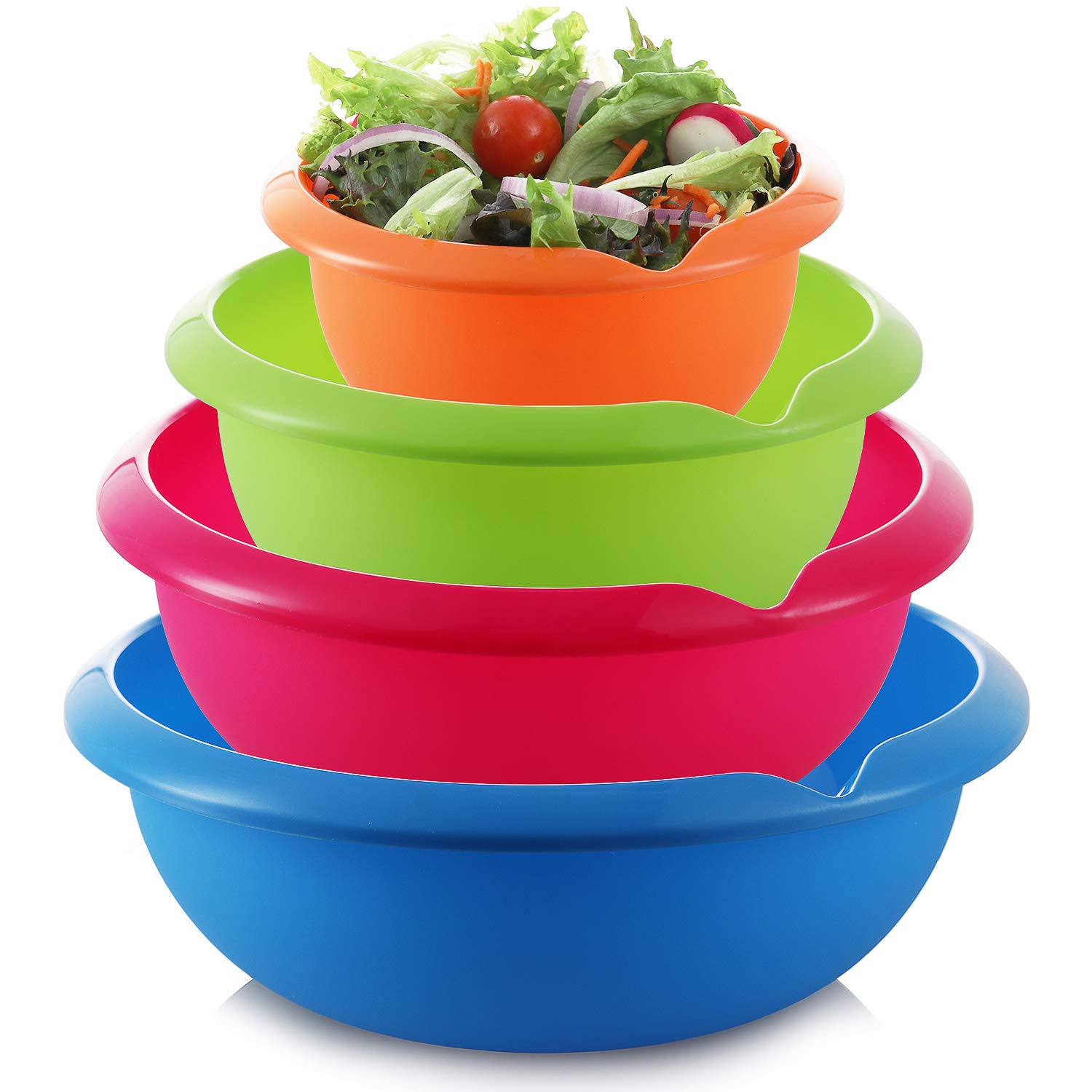 Set Of 4 - Colorful Mixing Bowls - Plastic Mixing Bowl Set For Prep - Stackable Mixing Bowls For Kitchen - Microwave & Dishwashe