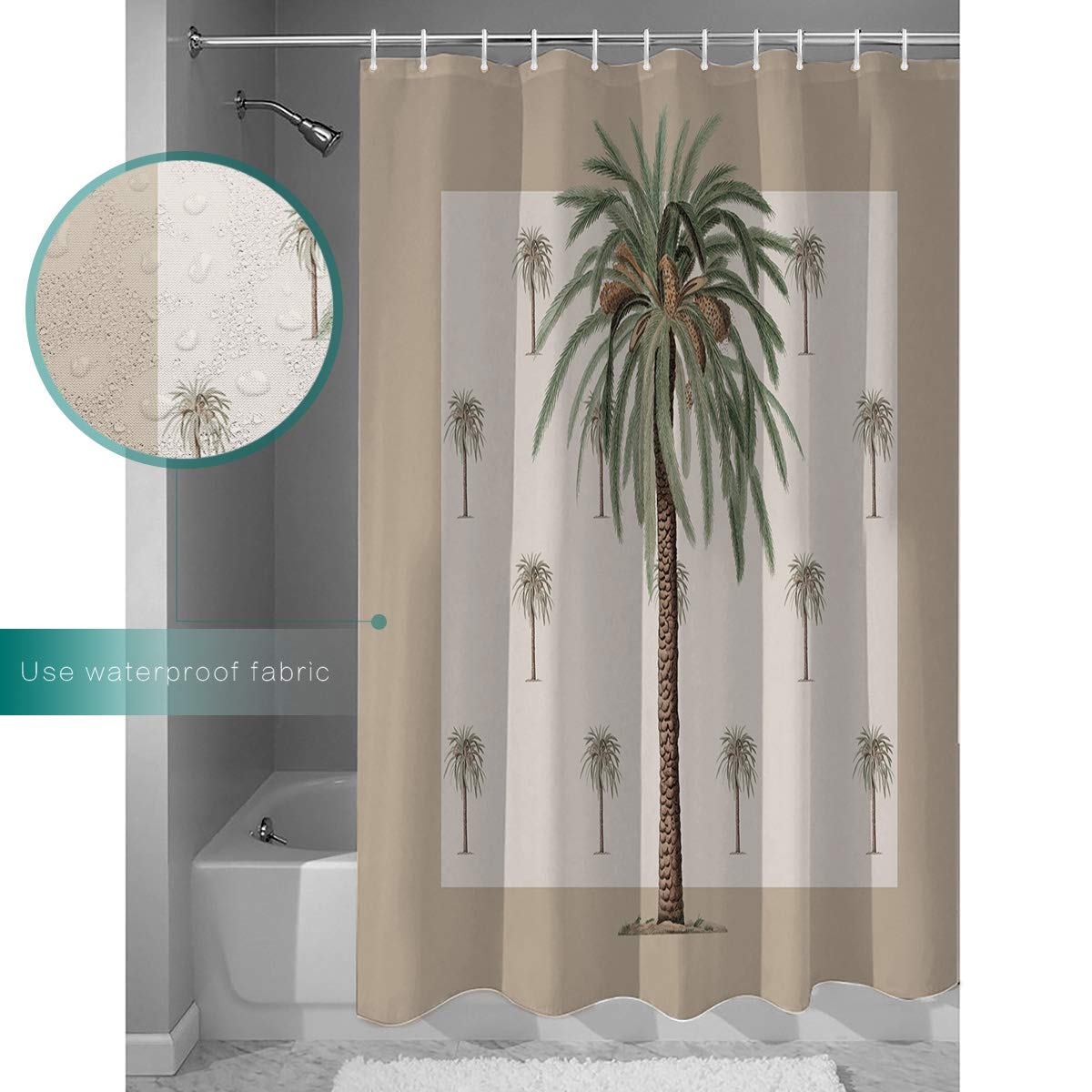 ZOE GARDEN Shower Curtain Set with Hook 36'' x 72''  Tropical Plants in Summer Beach Palm Trees | Bathroom Decor Waterproof Polyester Fabric Bathroom Accessories Bath Curtain