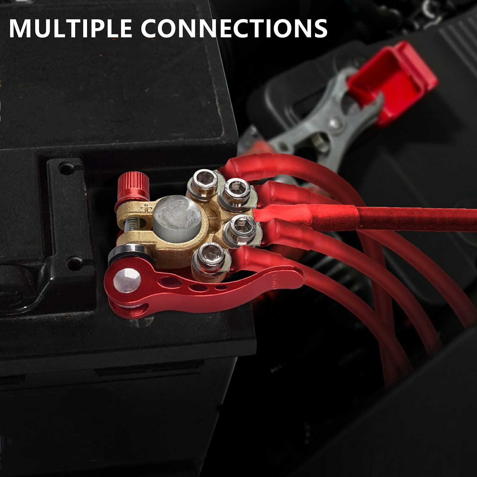 Sunmorn 4 Pieces Battery Terminal Connectors, Battery Terminal Cleaner, Copper Wire Lugs, Fiber Washers, Hex Wrench, Battery Ter