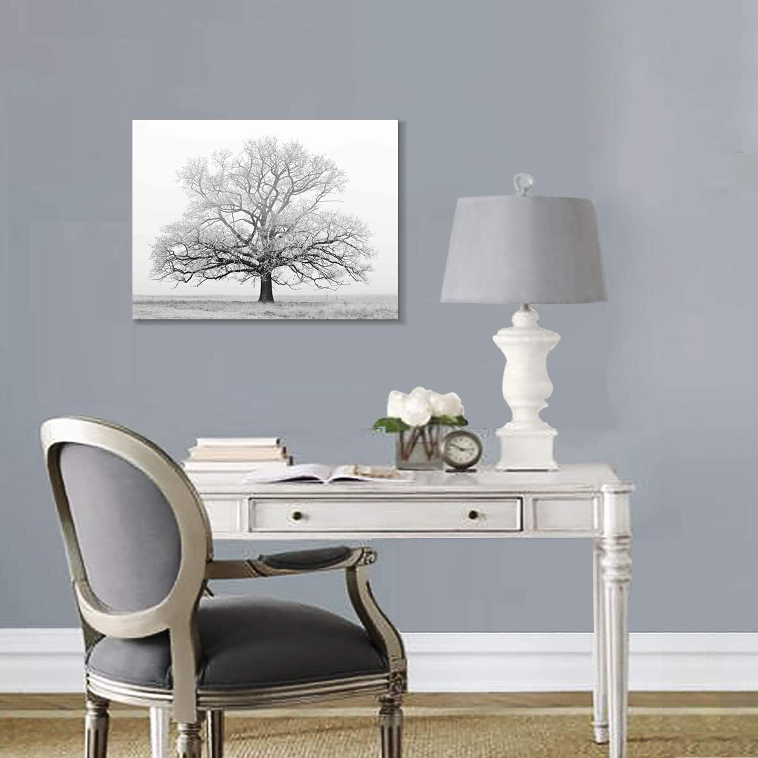 Winter Tree Canvas Wall Art: Black & White Tree Picture Print Artwork For Living Rooms Wall Decor (24'' X 18'')