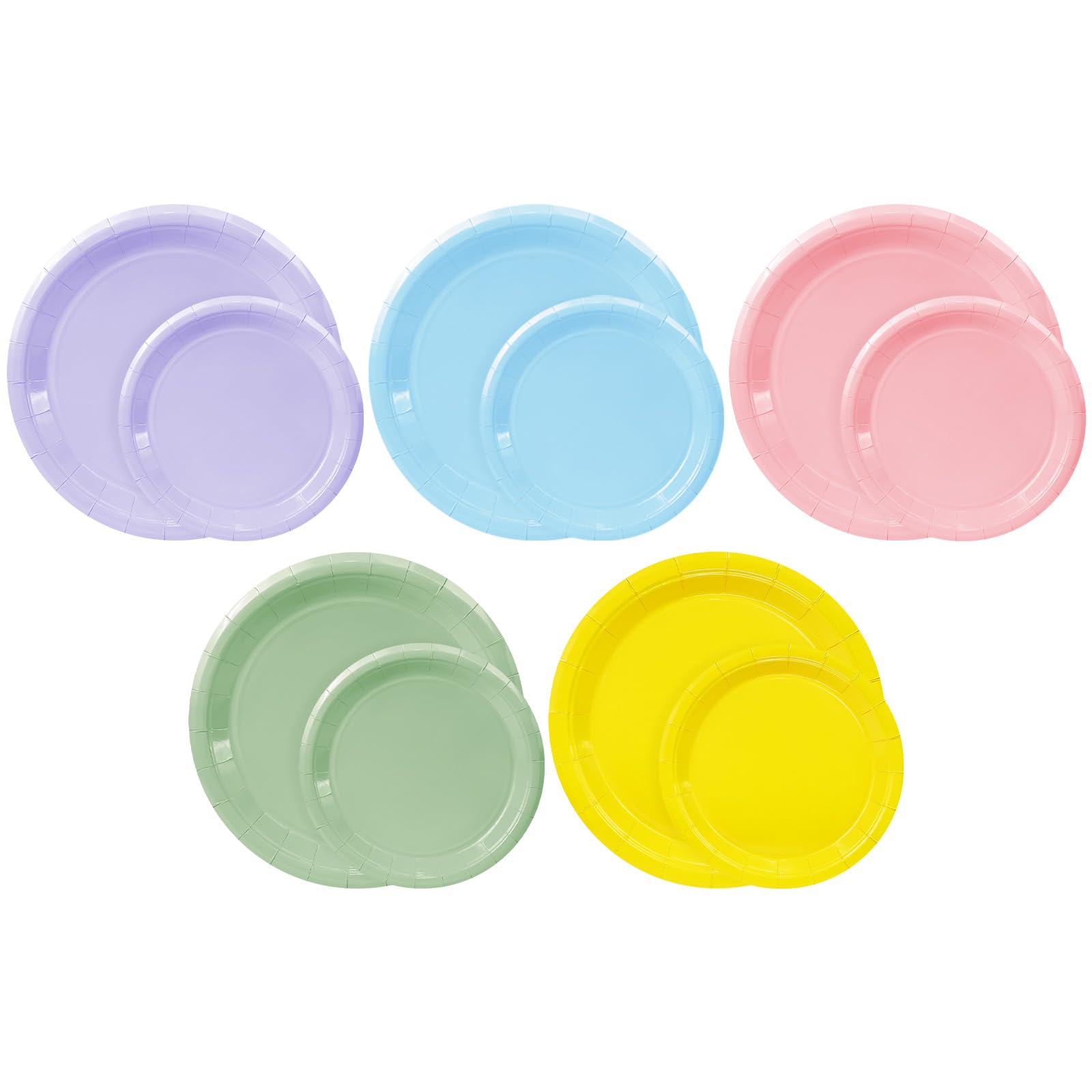 LANLISA 50 Colored Paper Plates Set Includes 25-9 & 25-7 Disposable Birthday Cake Dessert Rainbow Plates For Party Supplies