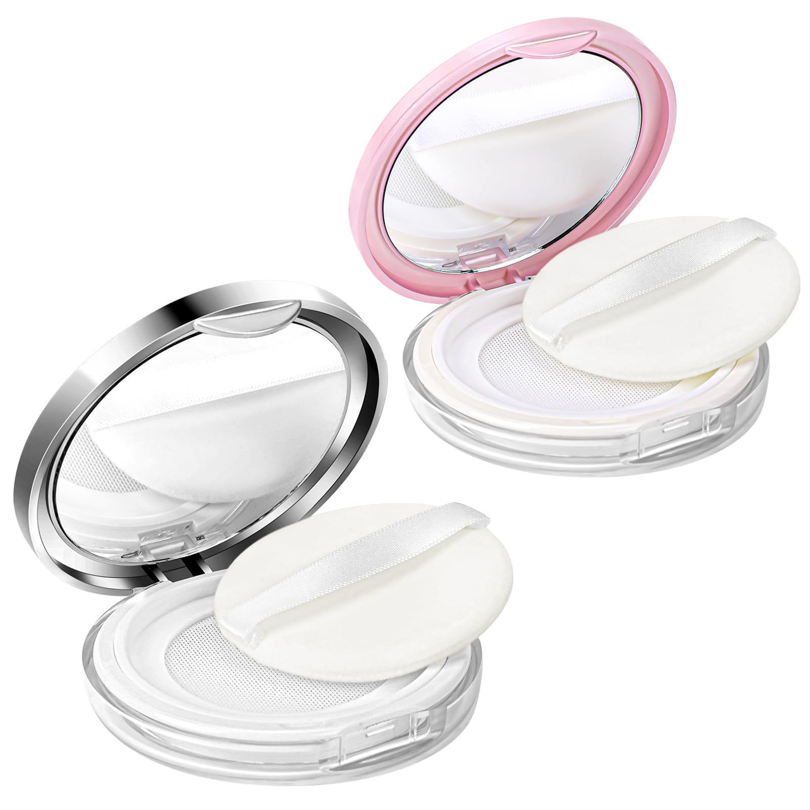 2 Pcs Loose Powder Container With Puff 0.17/0.7 Oz Refillable Empty Powder Compact Makeup Powder Travel Container Case Portable