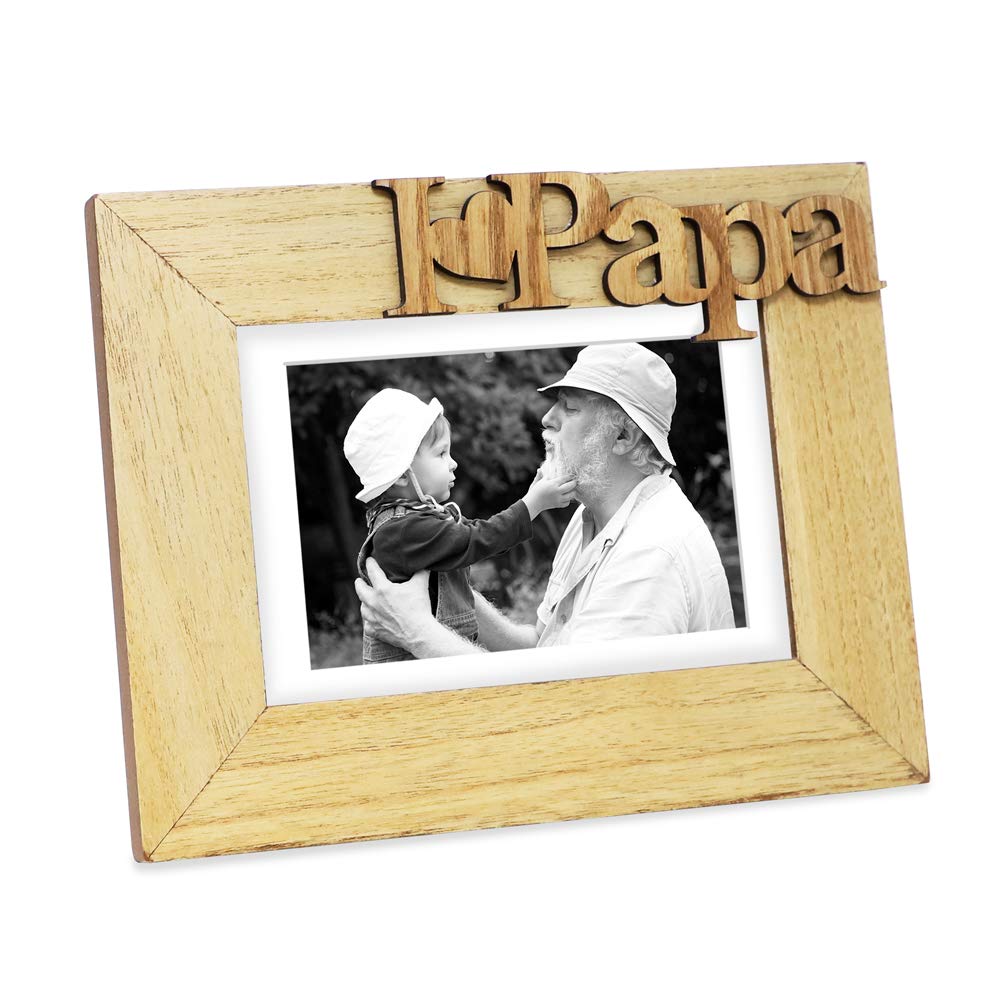 Isaac Jacobs Natural Wood Sentiments I Love Papa    / I Heart Papa Picture Frame, 5x7 inch with Mat, Photo Gift for Papa, Grandp