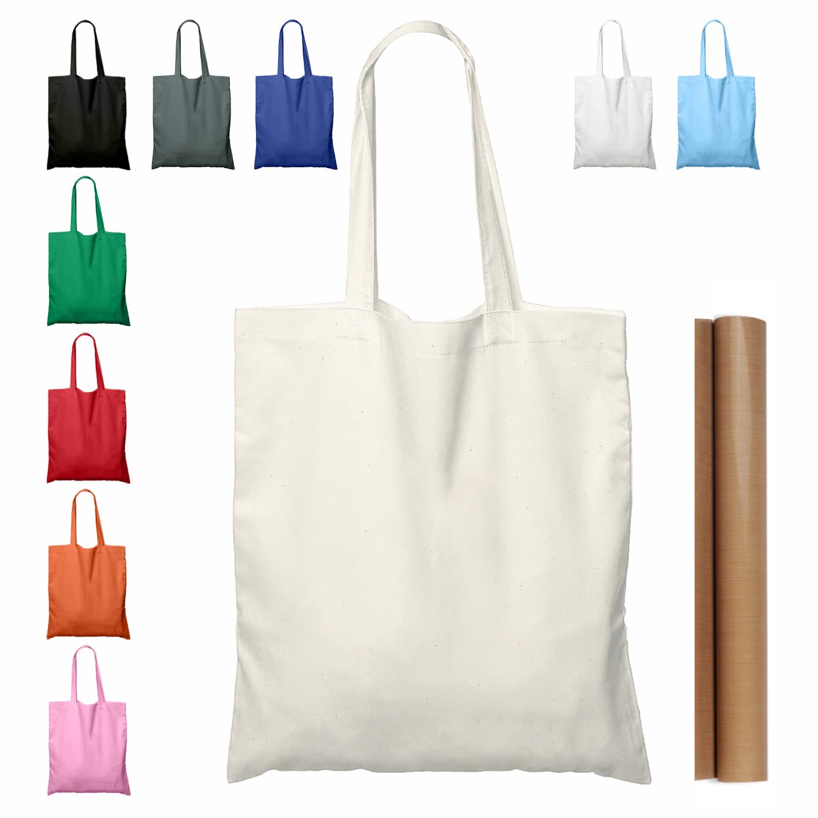 Npbag 5 | 15 | 25 | 50 Pack 15'' X 16'' Natural Cotton Tote Bags, Lightweight Blank Bulk Cloth Bags With 1Pc Of Ptfe Teflon Shee