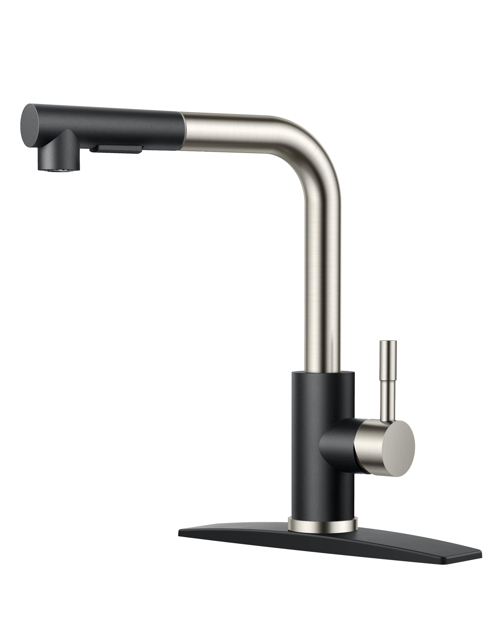 FORIOUS Kitchen Faucet with Pull Down Sprayer  Black Brushed Sink Faucet  Single Handle Kitchen Sink Faucet with Deck Plate  Commercial Modern rv Stainless Steel Kitchen Faucets  Grifos De Cocina
