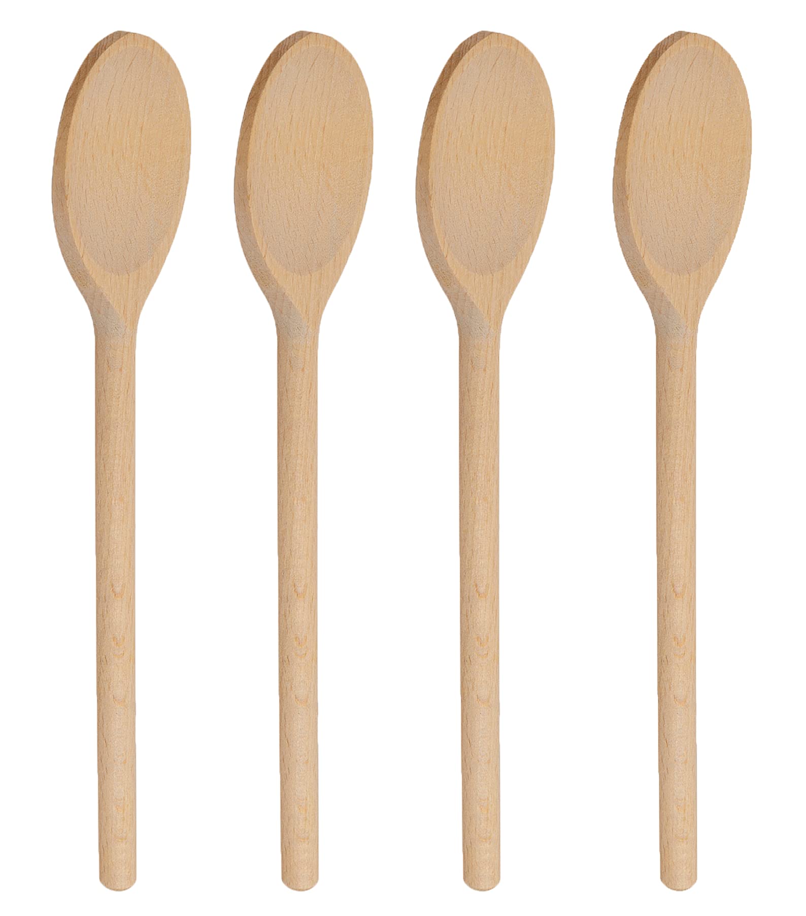 12 Inch Long Wooden Spoon Set By Bicb | Natural Beechwood Mixing Spoons For Baking, Cooking & Stirring | Set Of 4 Long Wooden Sp