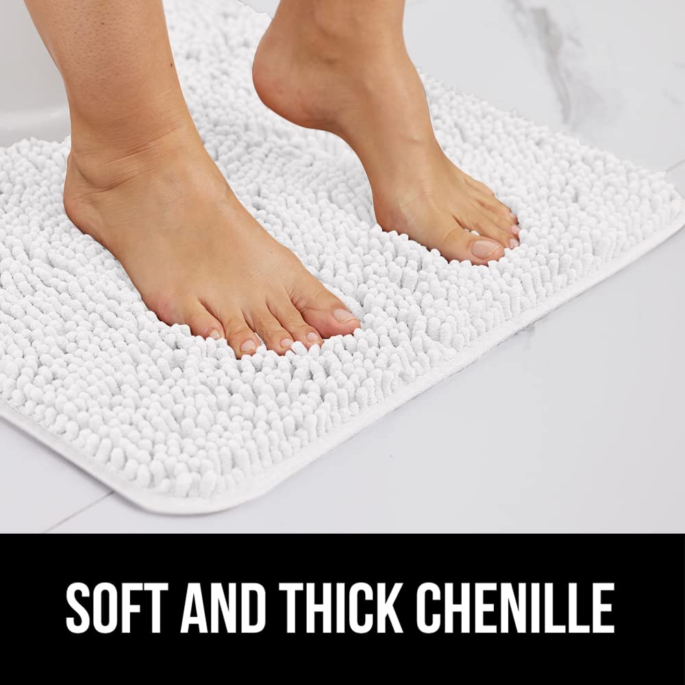 Gorilla Grip Bath Rug 44x26  Thick Soft Absorbent Chenille  Rubber Backing Quick Dry Microfiber Mats  Machine Washable Rugs for Shower Floor  Bathroom Runner Bathmat Accessories Decor  White