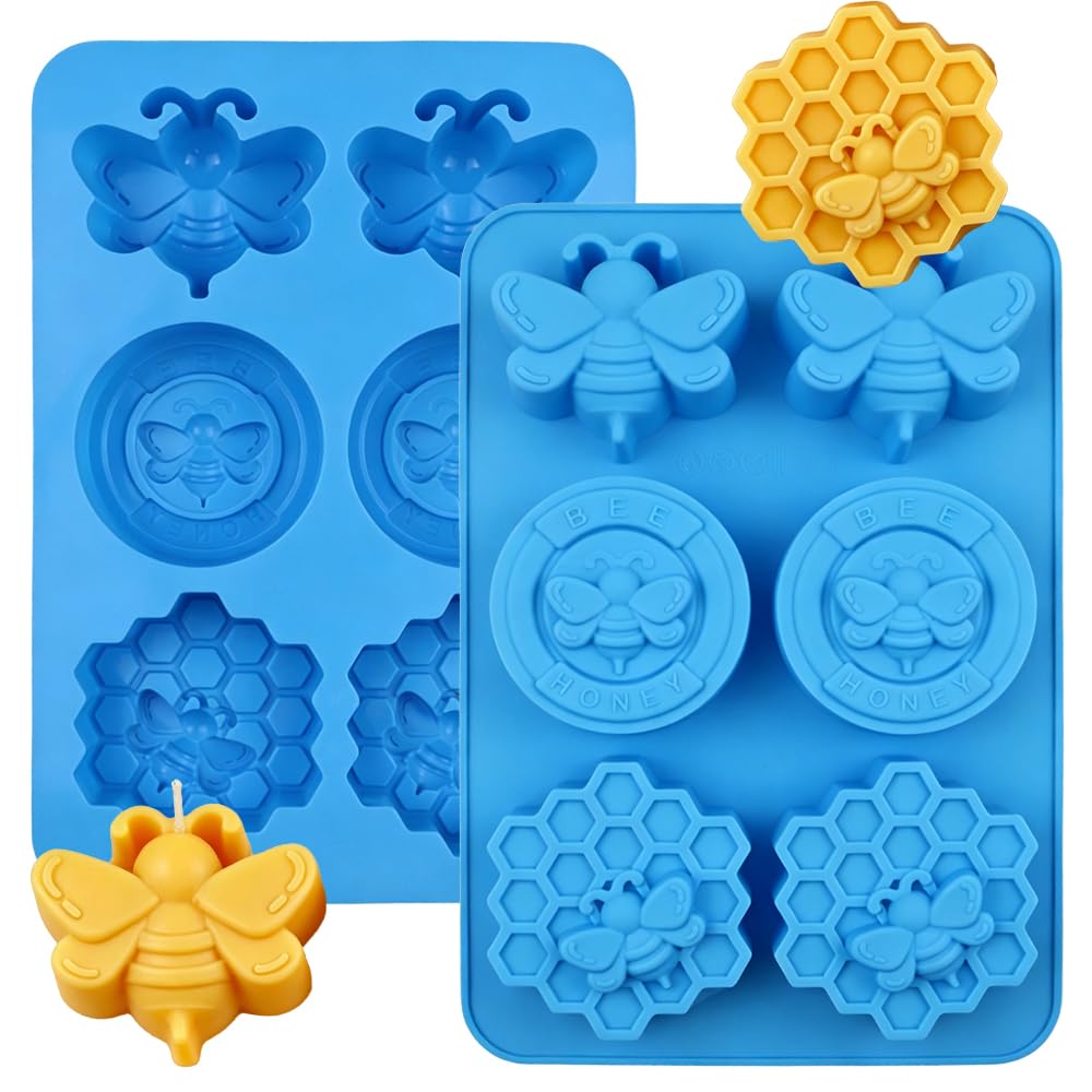 2 Pcs Bee Silicone Mold Honeycomb Bee Shaped Fondant Molds 3 Styles Baking Mold for Cupcake Cake Decoration Candy Chocolate Jell