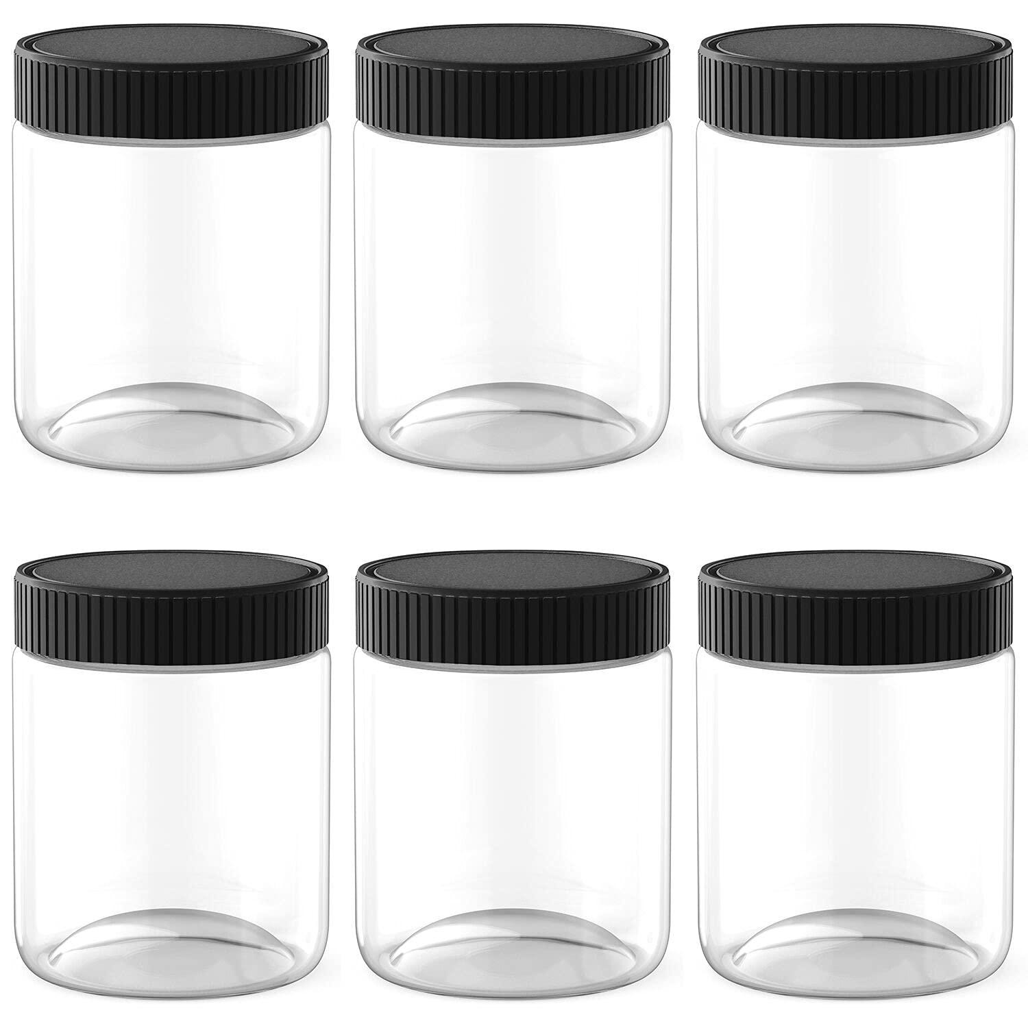 Xinglian 16 Oz Clear Plastic Jars With Black Lids Refillable Kitchen Storage Containers For Dry Food, Coffee, Nuts And More, 6 P