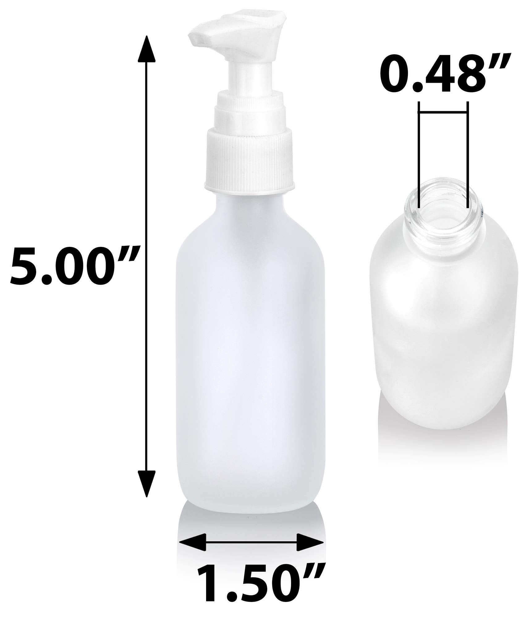 2 Oz Frosted Clear Glass Boston Round Bottle With White Lotion Pump (12 Pack)