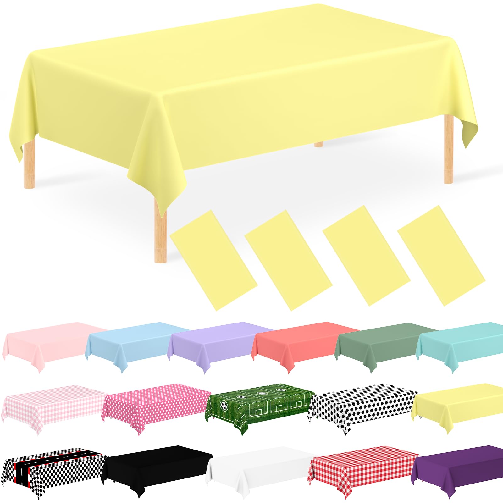 JCTHKUKU 4 Pack Yellow Tablecloth Disposable Baby Yellow Table Covers 54 x 108 Yellow Pastel Table Cloths for Parties Bridal Sho