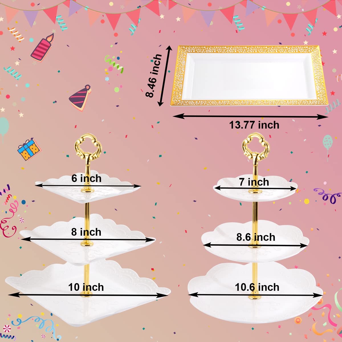 Supernal 3 Tier Cupcake Stands, 6Pcs Plastic Trays, 4Pack Cupcake Dessert Stand, Party Trays Set, Cake Platters Includes 6 Pcs P